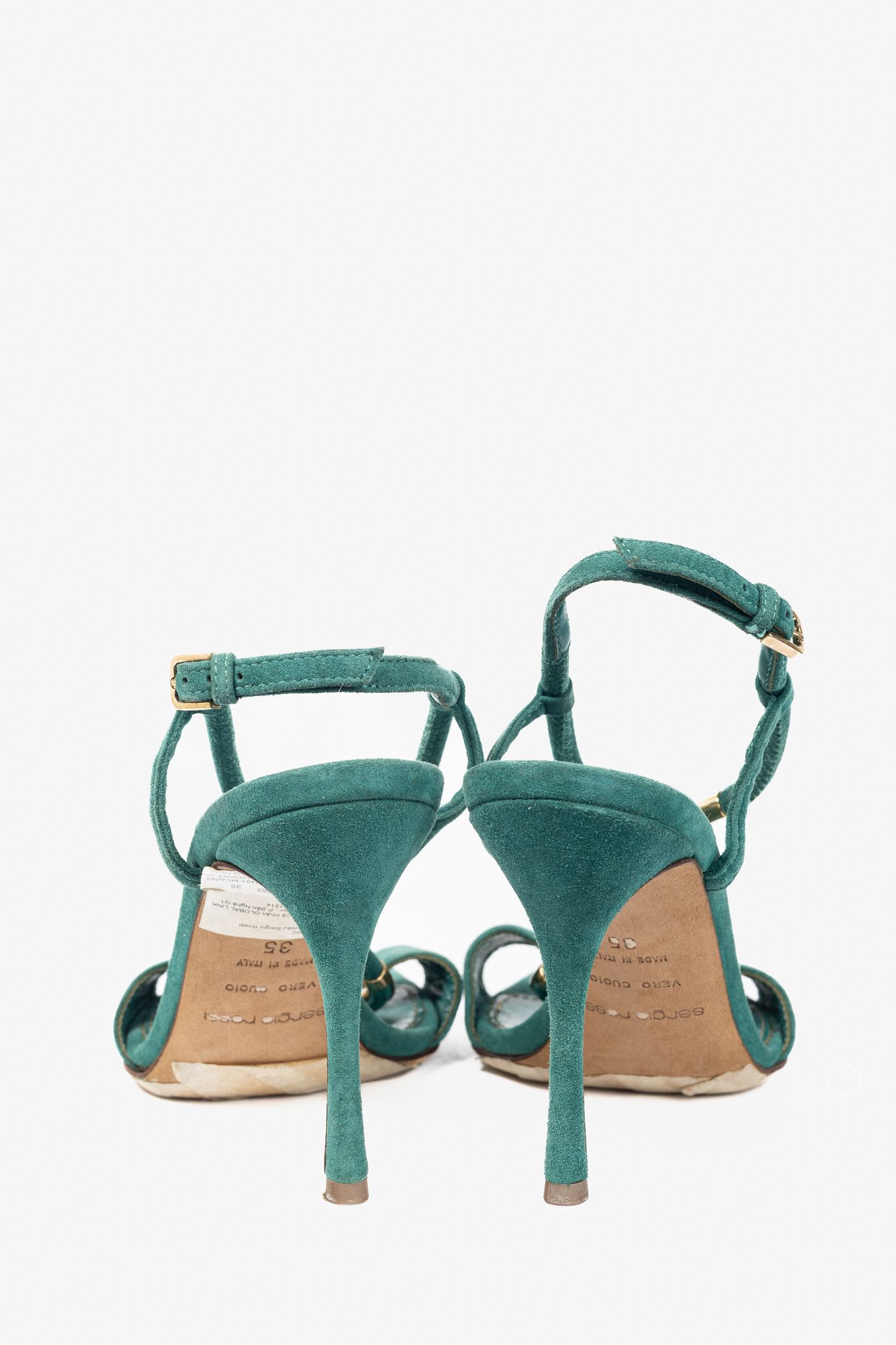 Sergio Rossi Sergio Rossi Twist Radiant Green Goat Suede Sandals Size US 4.5 / IT 34.5 - 3 Thumbnail