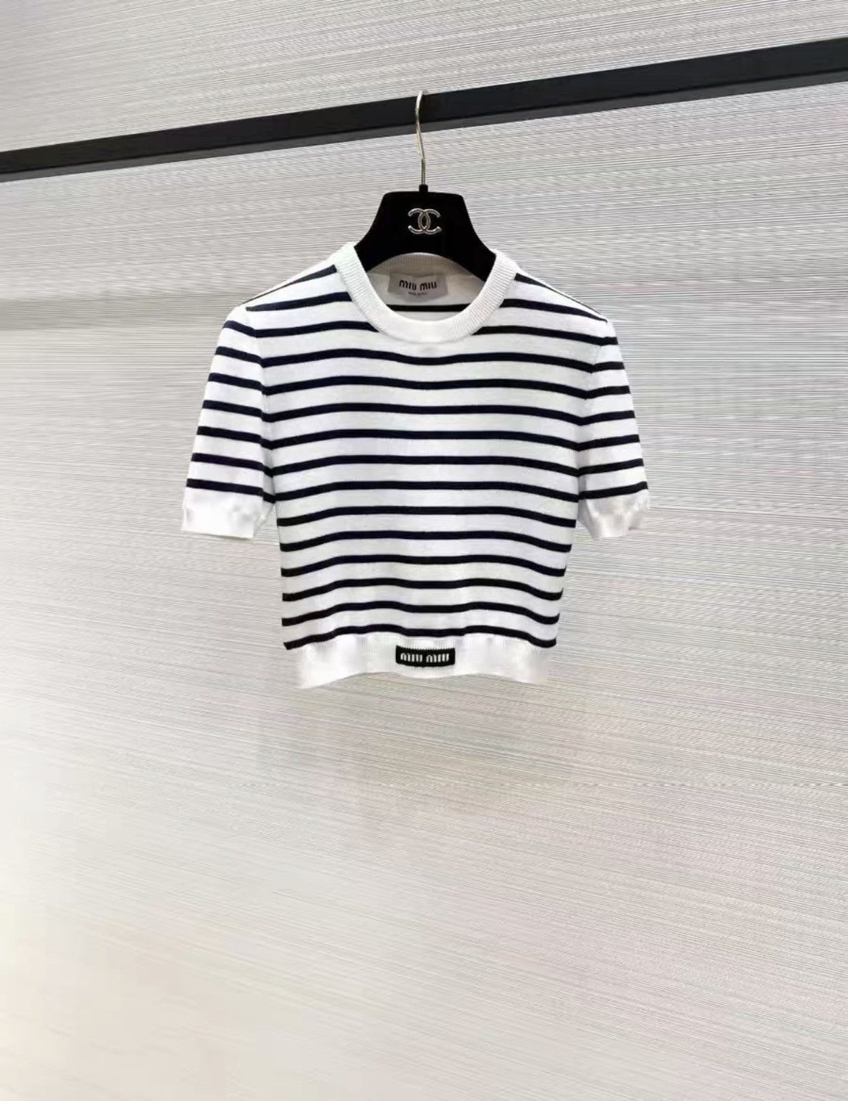 Miu Miu Miu Miu Classic Striped Short Sleeve Knit Top J33 Size XS / US 0-2 / IT 36-38 - 1 Thumbnail
