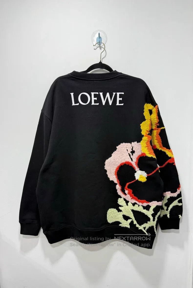 Loewe Loewe Black Floral Embroidered Long Sleeve Sweatshirt Size XS / US 0-2 / IT 36-38 - 2 Thumbnail