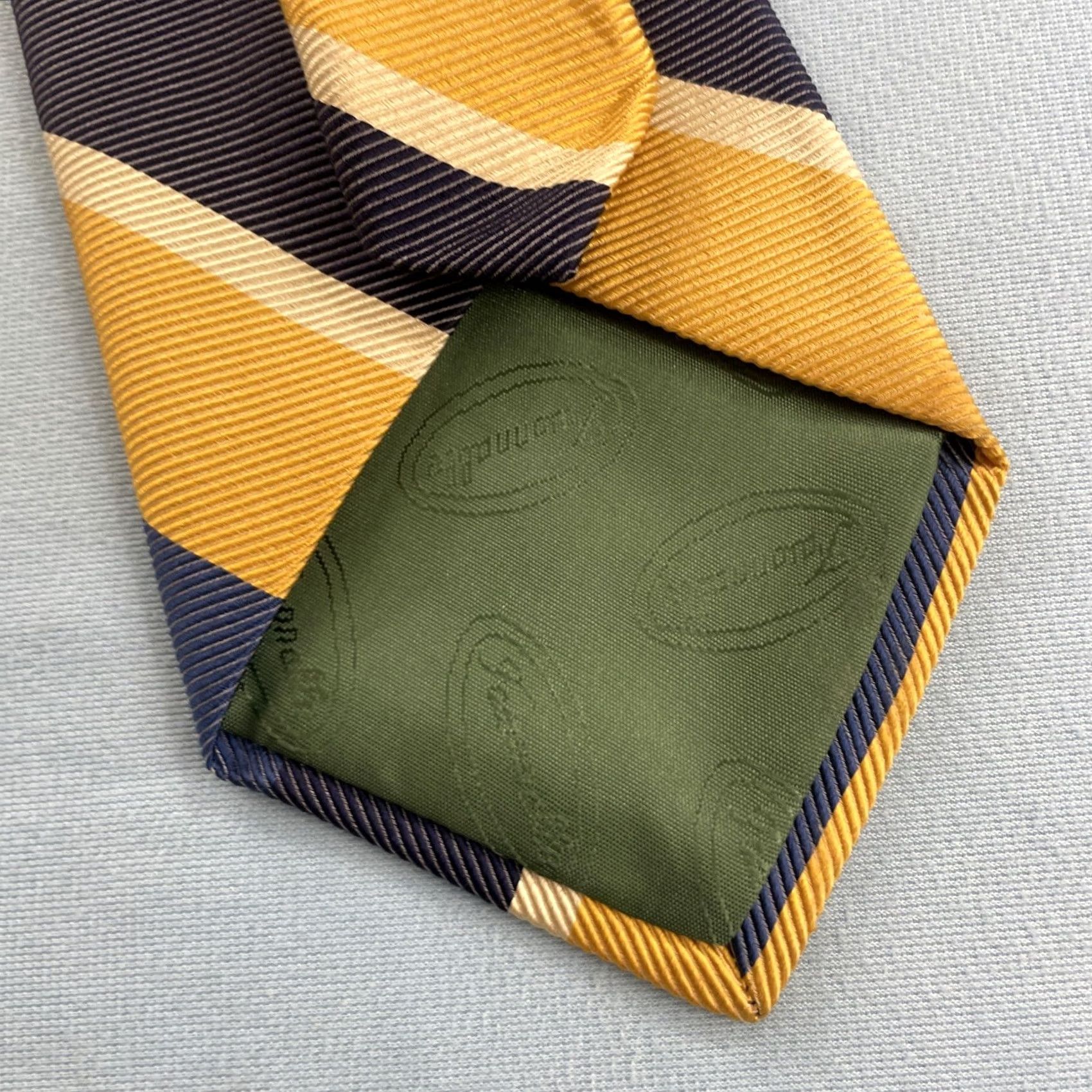 Faconnable VINTAGE Façonnable Men Silk Blue Gold Yellow Wide Stripe Repp Neck Tie 4x60 France Stain Size ONE SIZE - 7 Thumbnail