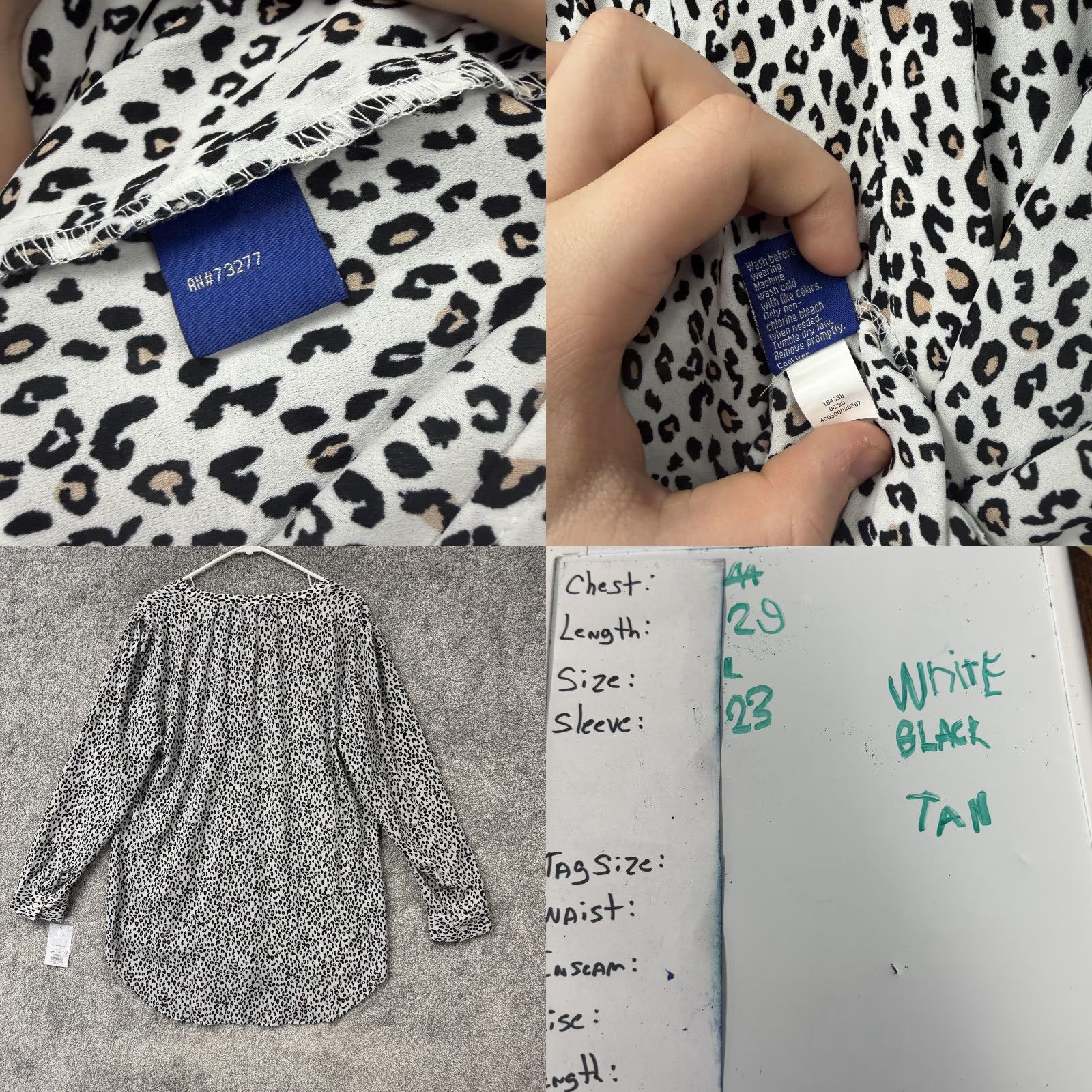 Apt. 9 APT.9 Blouse Women Large Leopard Print Tunic V-Neck Long Sleeve Pockets Office Casual White Size L / US 10 / IT 46 - 8 Thumbnail