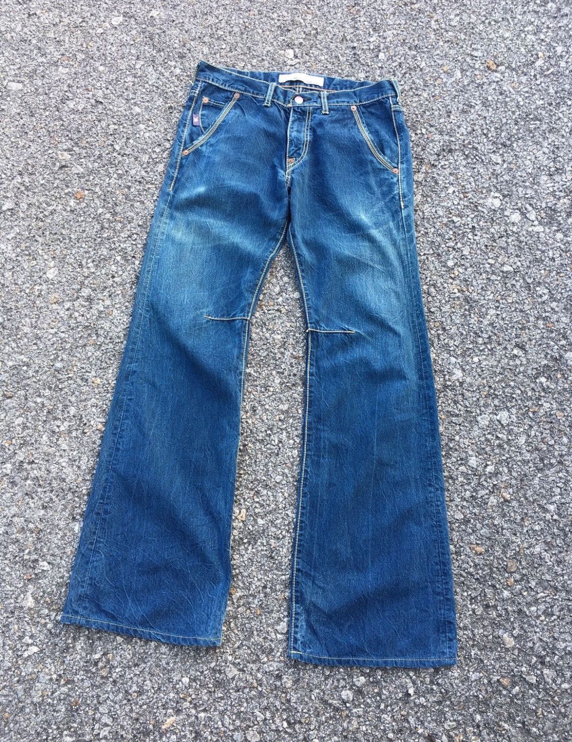 Hysteric Glamour × Issey Miyake × Japanese Brand Flare💥 90s Yen Jeans Red Label Insane Faded Distressed Jean Size US 32 / EU 48 - 2 Thumbnail