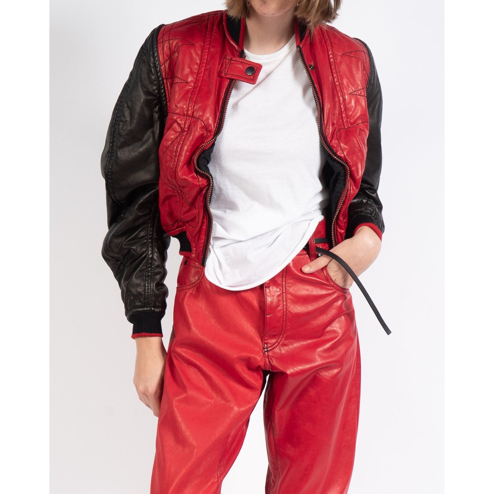 Haider Ackermann SS18 Round Bomber in Red & Black Leather Size XXS / US 00 / IT 34 - 3 Thumbnail