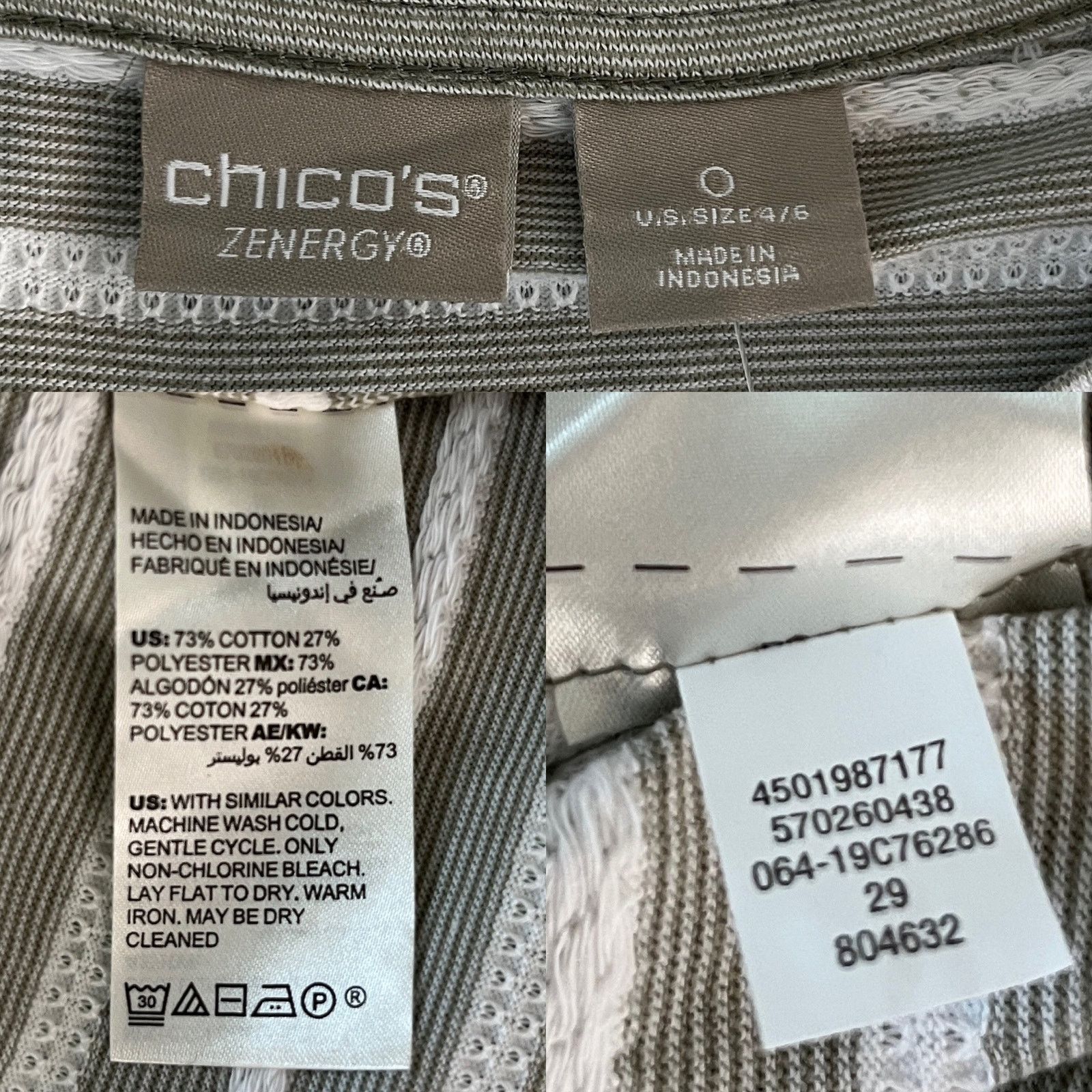 Other Chico's Zenergy Textured Top S 4-6 Gray White Stripe 0 New Size S / US 4 / IT 40 - 7 Thumbnail