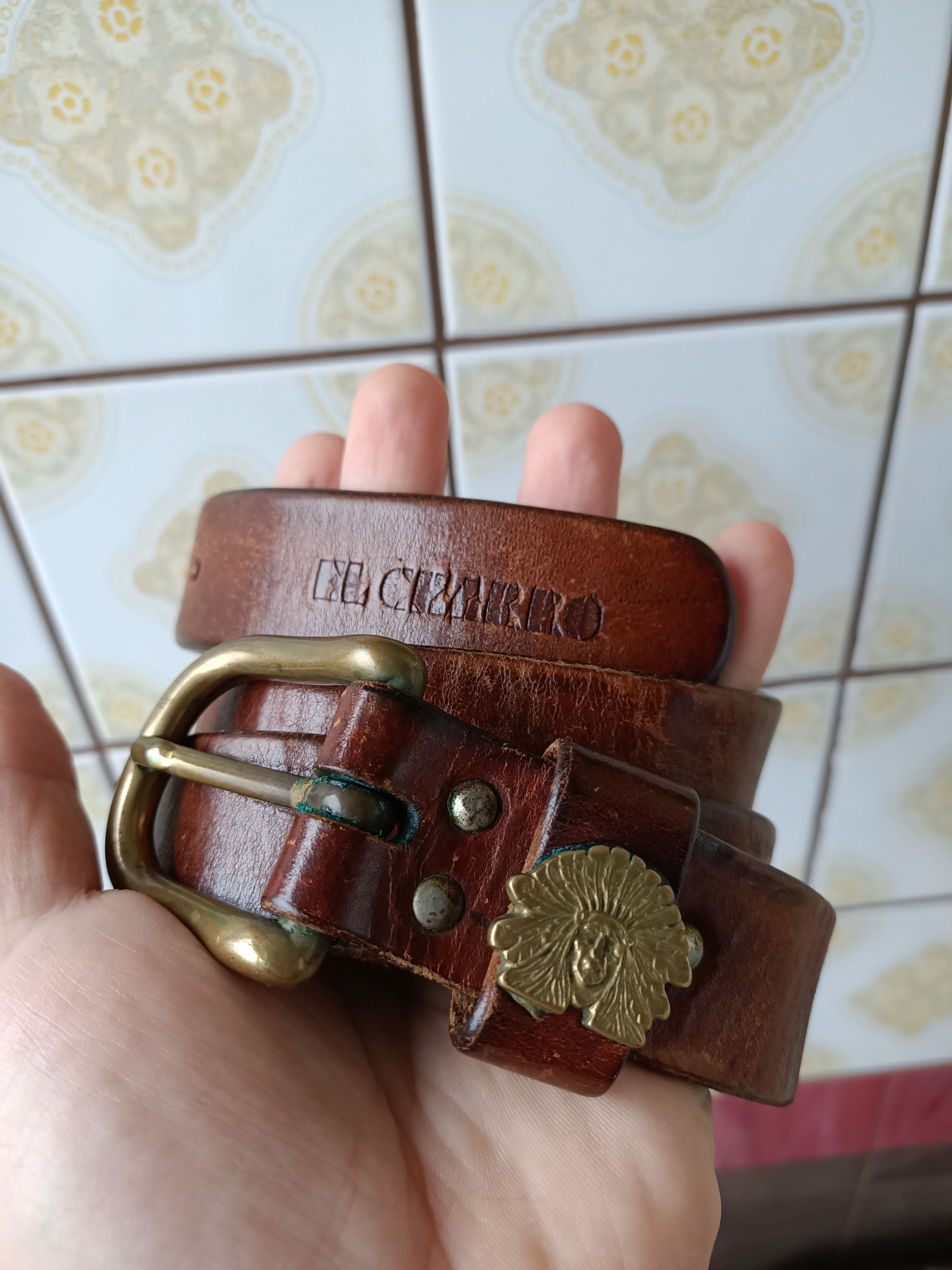 Leather Vintage El Charro Aztec leather belt Size ONE SIZE - 1 Thumbnail