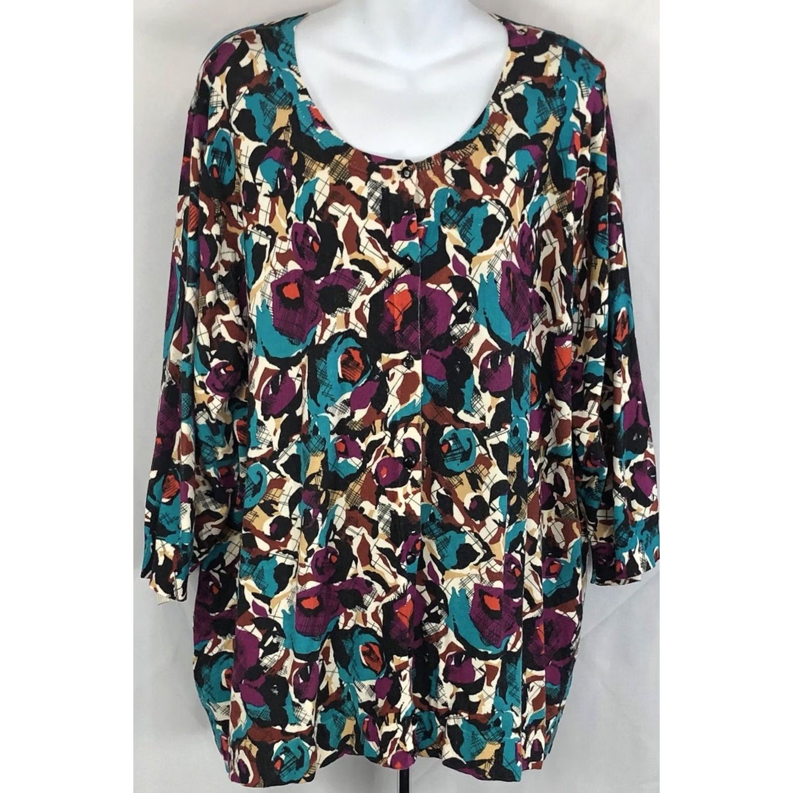 Vintage Lane Bryant Sweater Womens 22/24 Purple Teal Abstract Geo button sleeve Artsy Size 3XL / US 20-22 - 5 Thumbnail