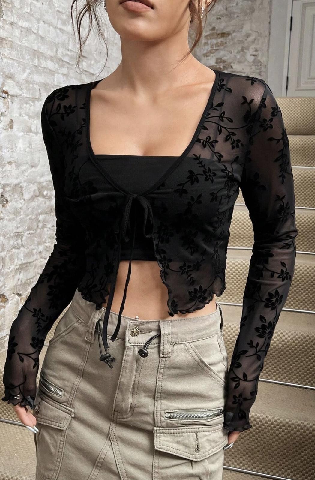 Other SHEIN Sheer Cover w/ Tie in Black (X-SMALL) Size XS / US 0-2 / IT 36-38 - 2 Thumbnail