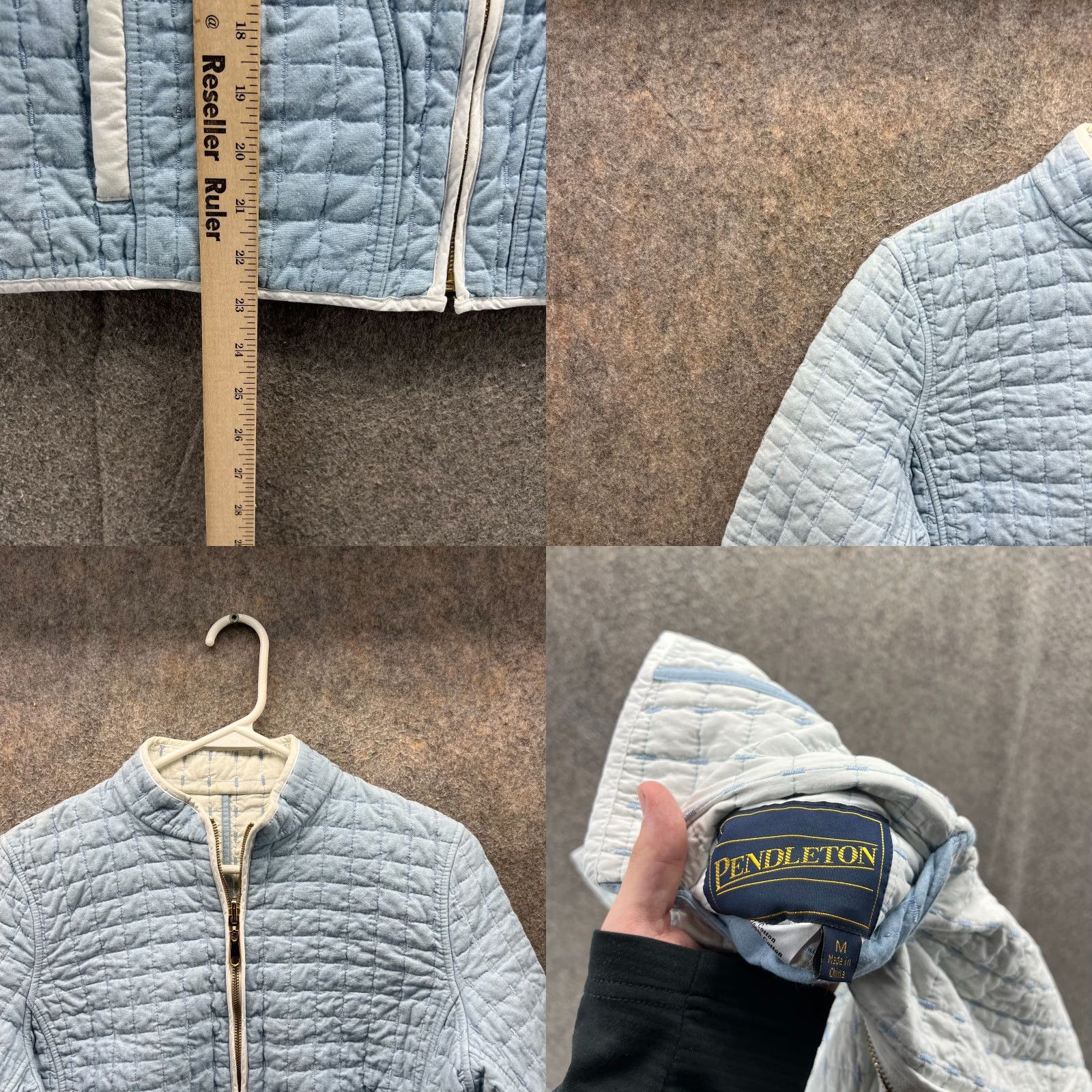 Pendleton Pendleton Jacket Women M Light Blue Quilted Full Zip Reversible VTG Pattern: Solid Winter Fall Size M / US 6-8 / IT 42-44 - 8 Thumbnail
