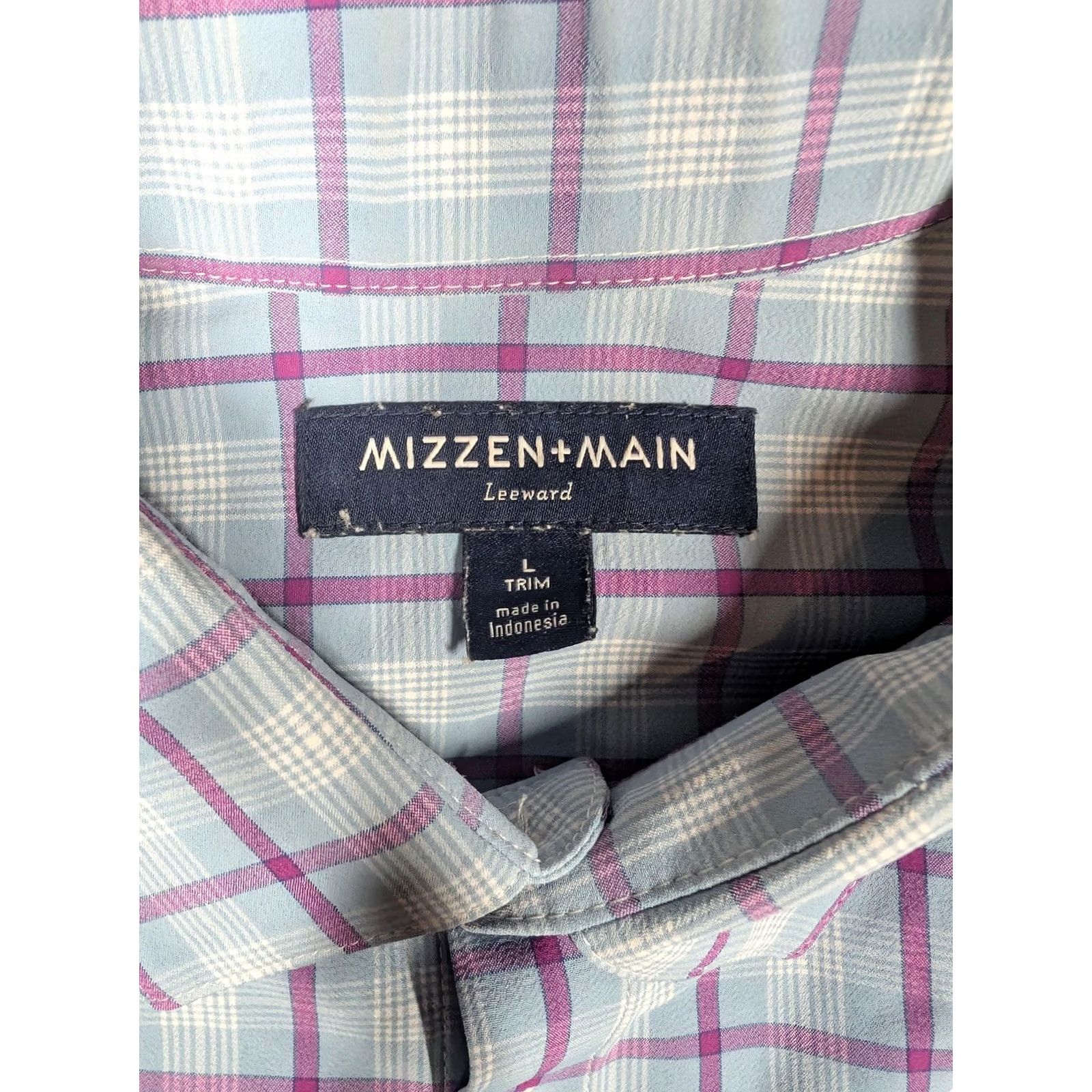Mizzen+Main Mizzen+Main Shirt Mens Large Blue Purple Plaid Leeward Trim Fit Button Up Size US L / EU 52-54 / 3 - 5 Thumbnail