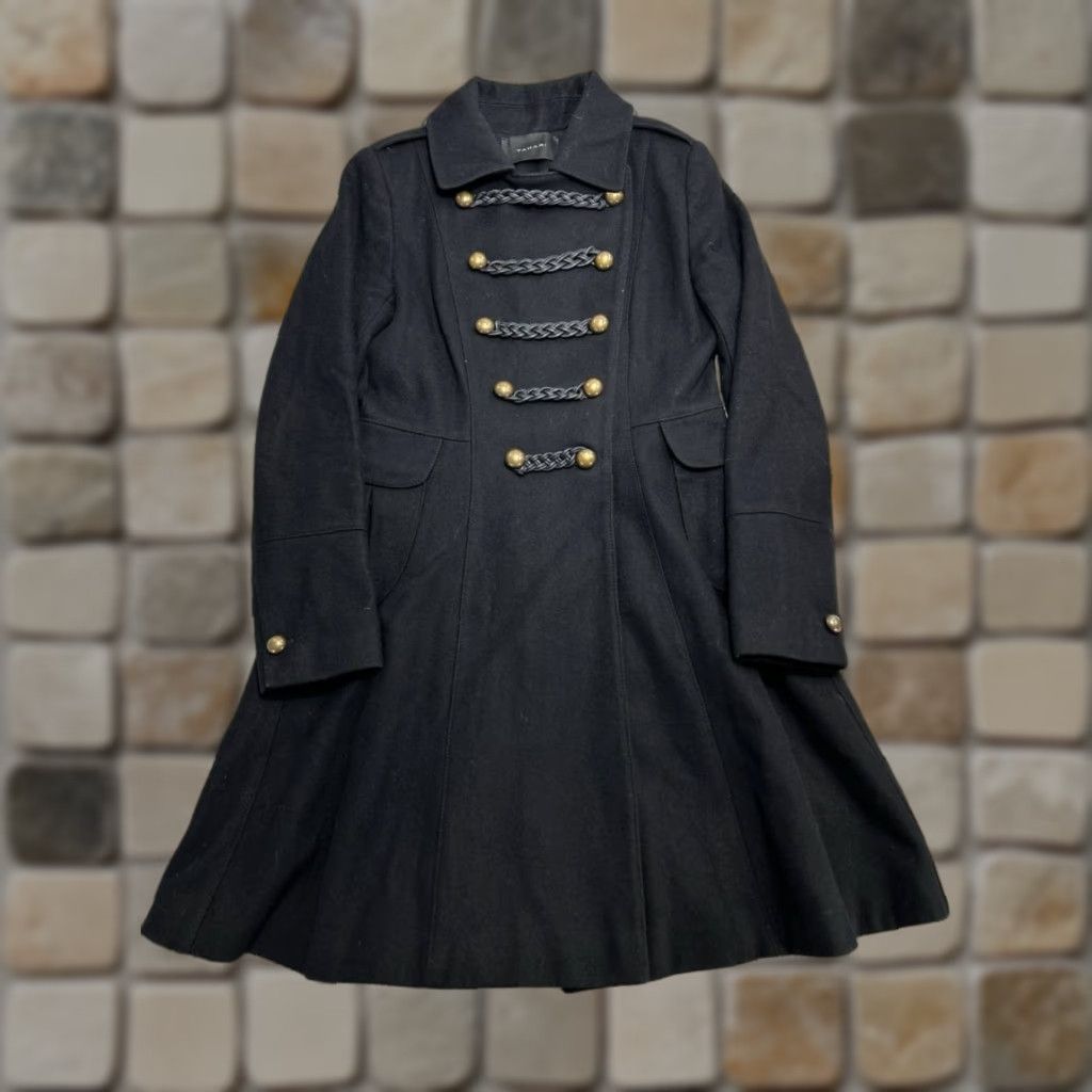 Tahari Womens Coat Military Wool Blend Peacoat Black Lined Pockets 6 Six Button Casual Fall Winter Wool Blend Pea Coat Vintage No