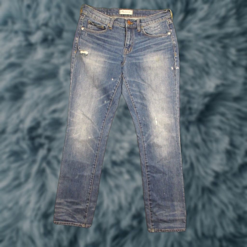 Madewell Madewell Slim Boyfriend Jeans 30x31 Stretch Denim Low Rise Distressed Blue Denim Jeans Womens Size 30" / US 8 / IT 44 - 1 Thumbnail