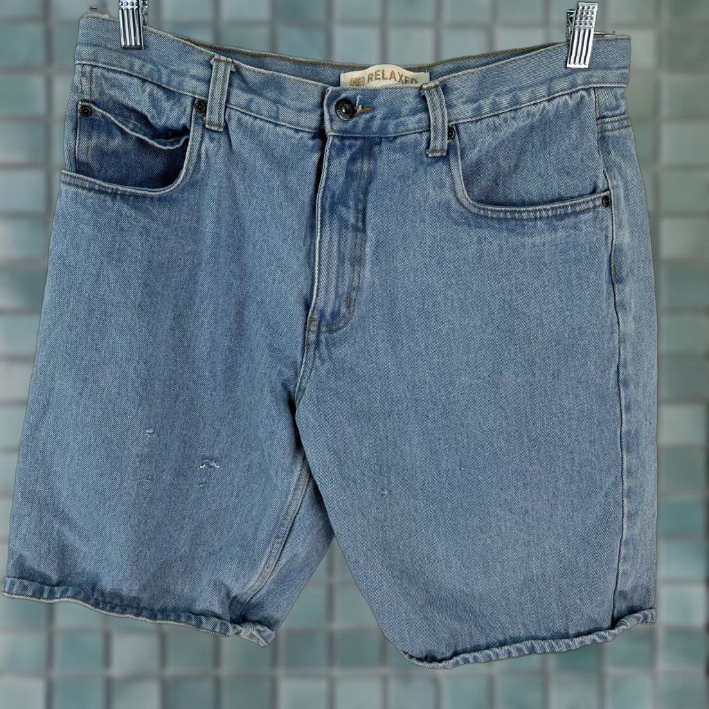 Faded Glory Faded Glory Mens Relaxed Fit Flat Front Blue Denim Bermuda Shorts Size 34 Size US 34 / EU 50 - 1 Thumbnail