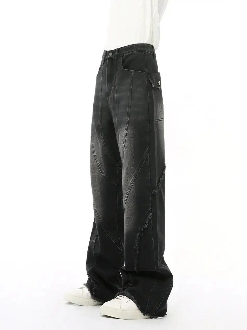 Japanese Brand Retro loose straight leg fringed jeans Size US 32 / EU 48 - 4 Thumbnail