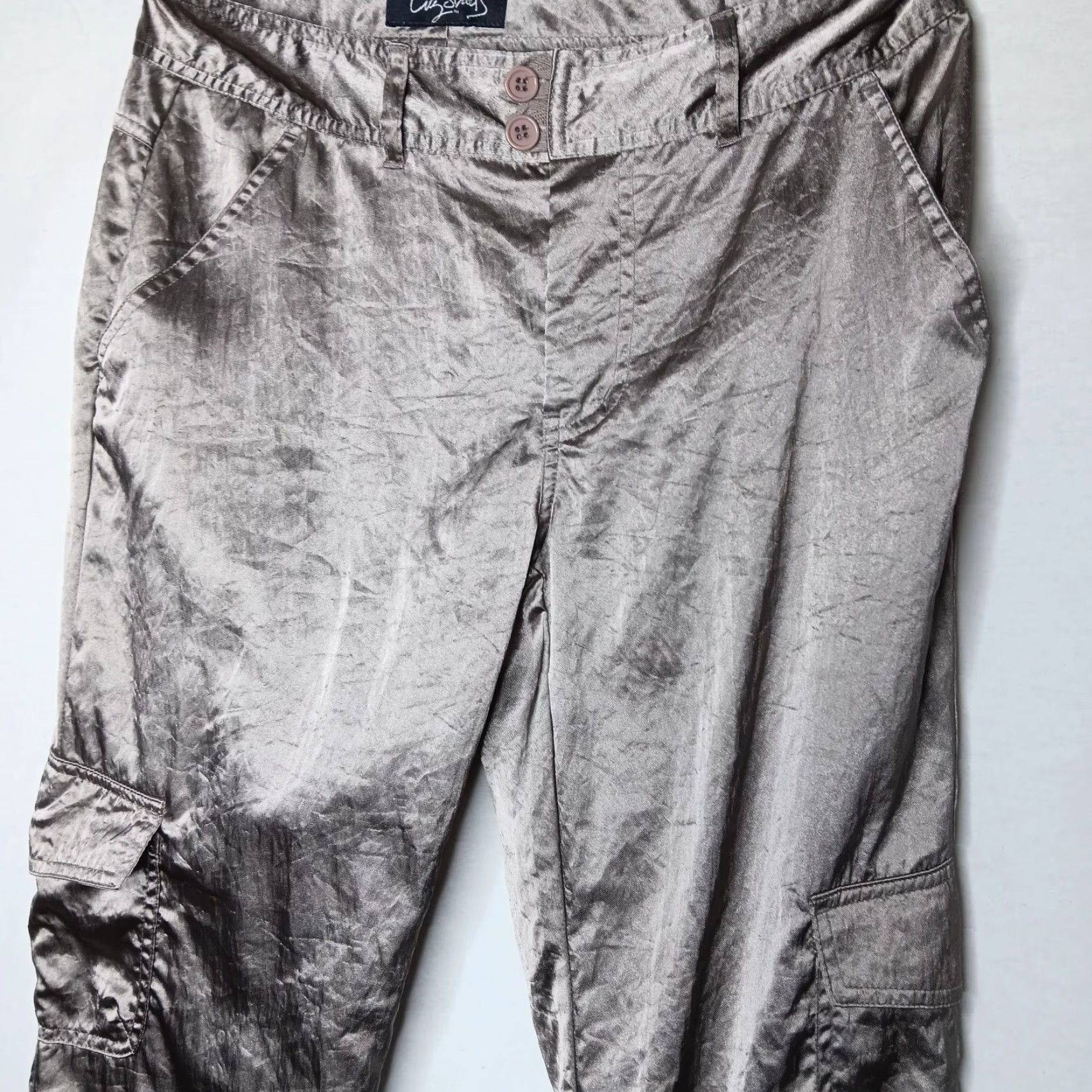 Vintage VINTAGE City Streets Cargo Pants Size 7 Shimmery Silver Nylon Bootcut Womens Size 28" / US 6 / IT 42 - 2 Thumbnail