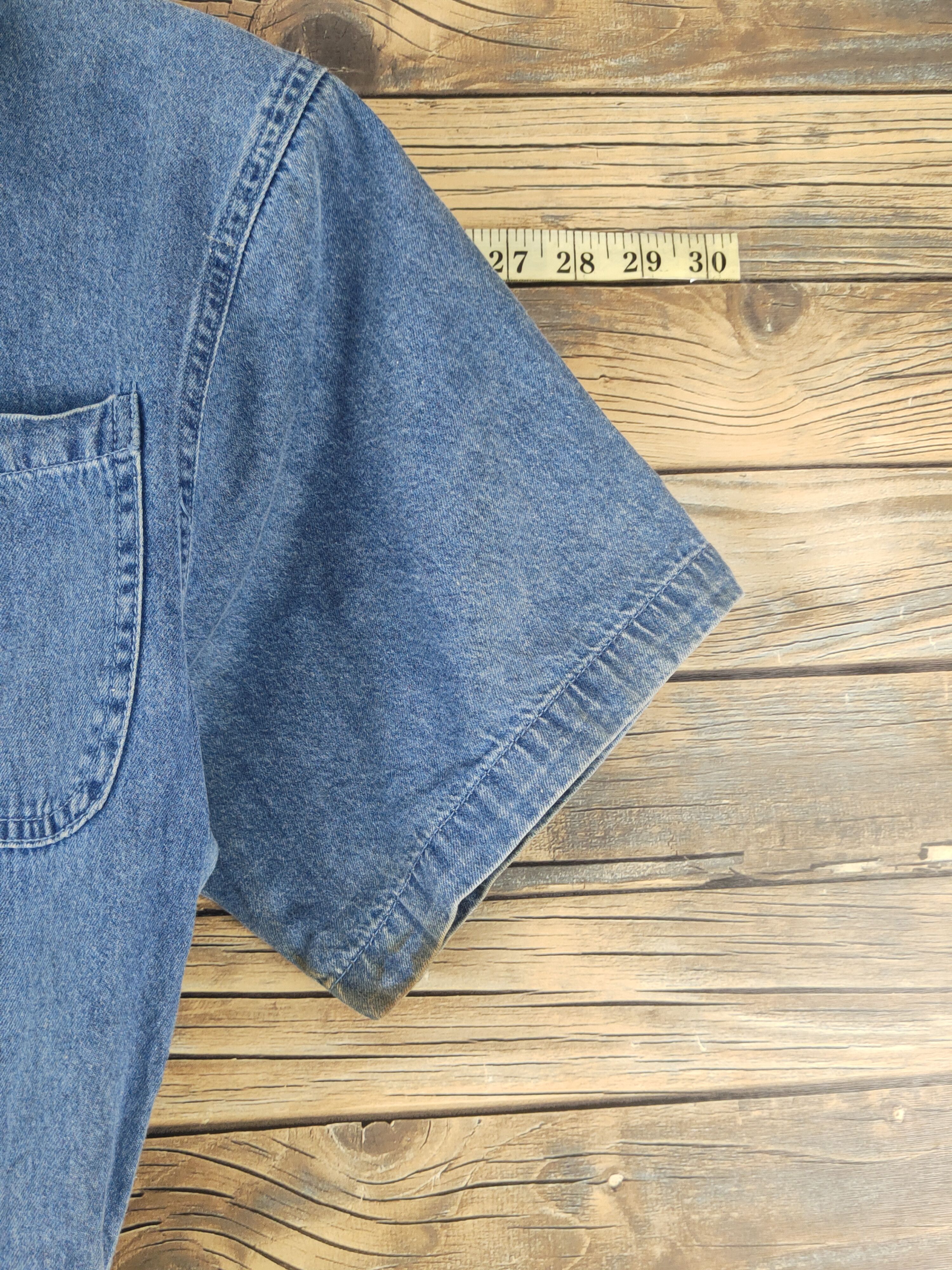 Vintage L.H Studio Blue Denim Short Sleeve Coveralls Size 29" - 7 Thumbnail