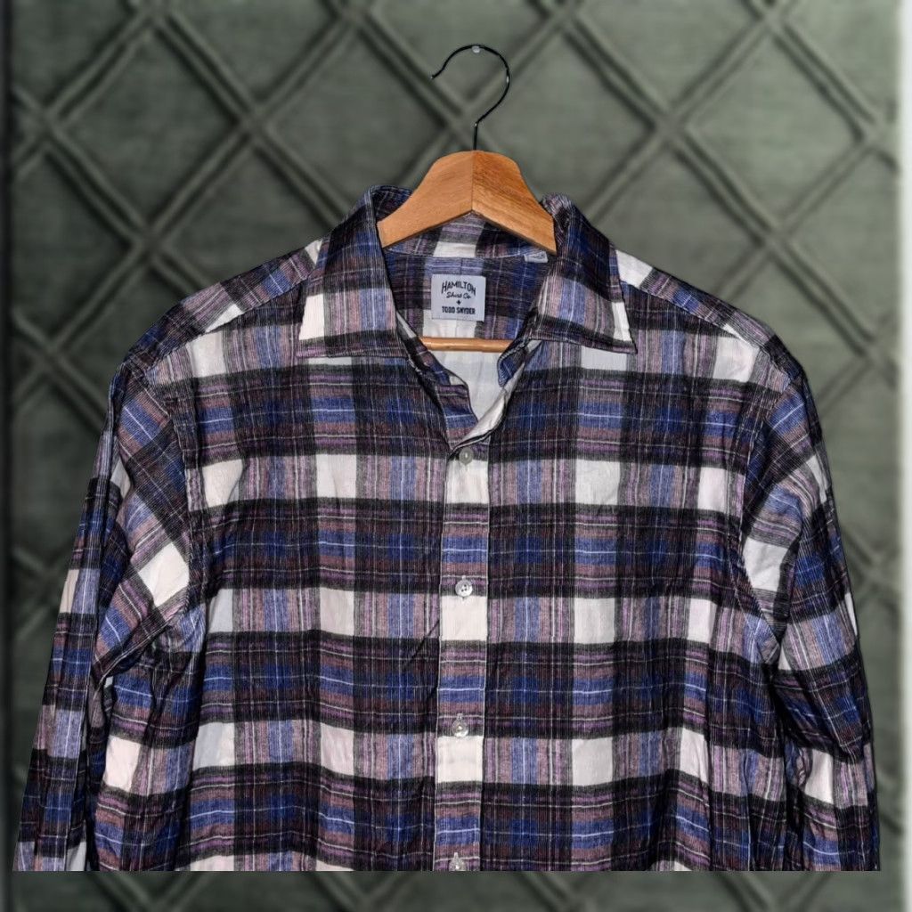 Hamilton Todd Snyder Check Gingham Button-Down Shirt Mens Sz 16 Multicolor Cotton Twill 90s Classic Casual Business Travel Button Up Shirt