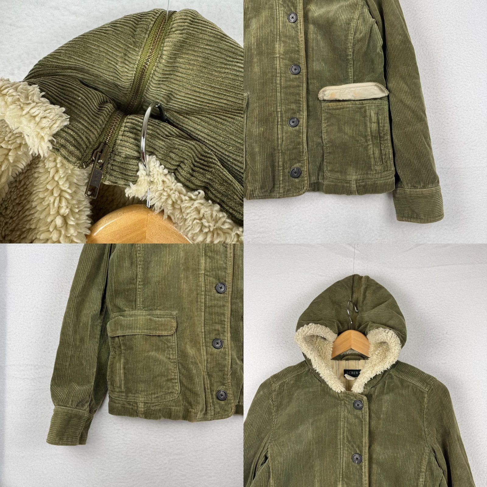 J.Crew VTG J.CREW Women's M Corduroy Jacket Hood/Collar Sherpa Lined Green Utility Coat Size M / US 6-8 / IT 42-44 - 8 Thumbnail
