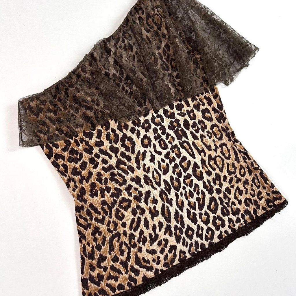 Dolce & Gabbana y2k D&G one shoulder leopard print top, lace overlay Size S / US 4 / IT 40 - 4 Thumbnail