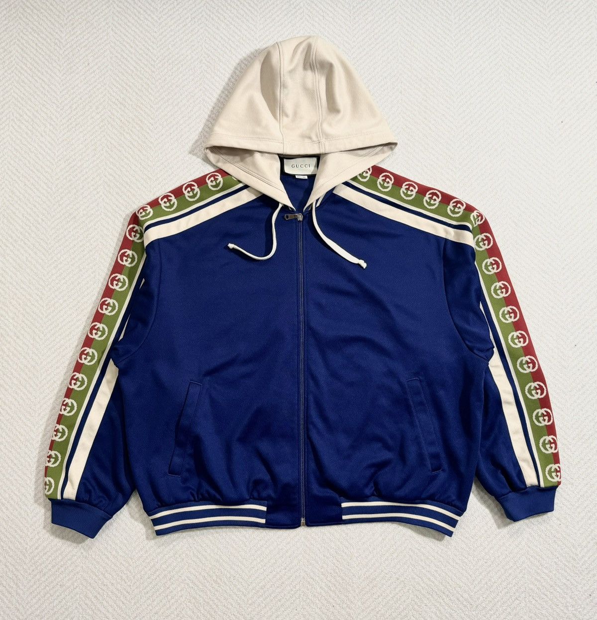 Gucci Gucci Logo Tape Hooded Cotton Blend Bomber Size US L / EU 52-54 / 3 - 1 Thumbnail