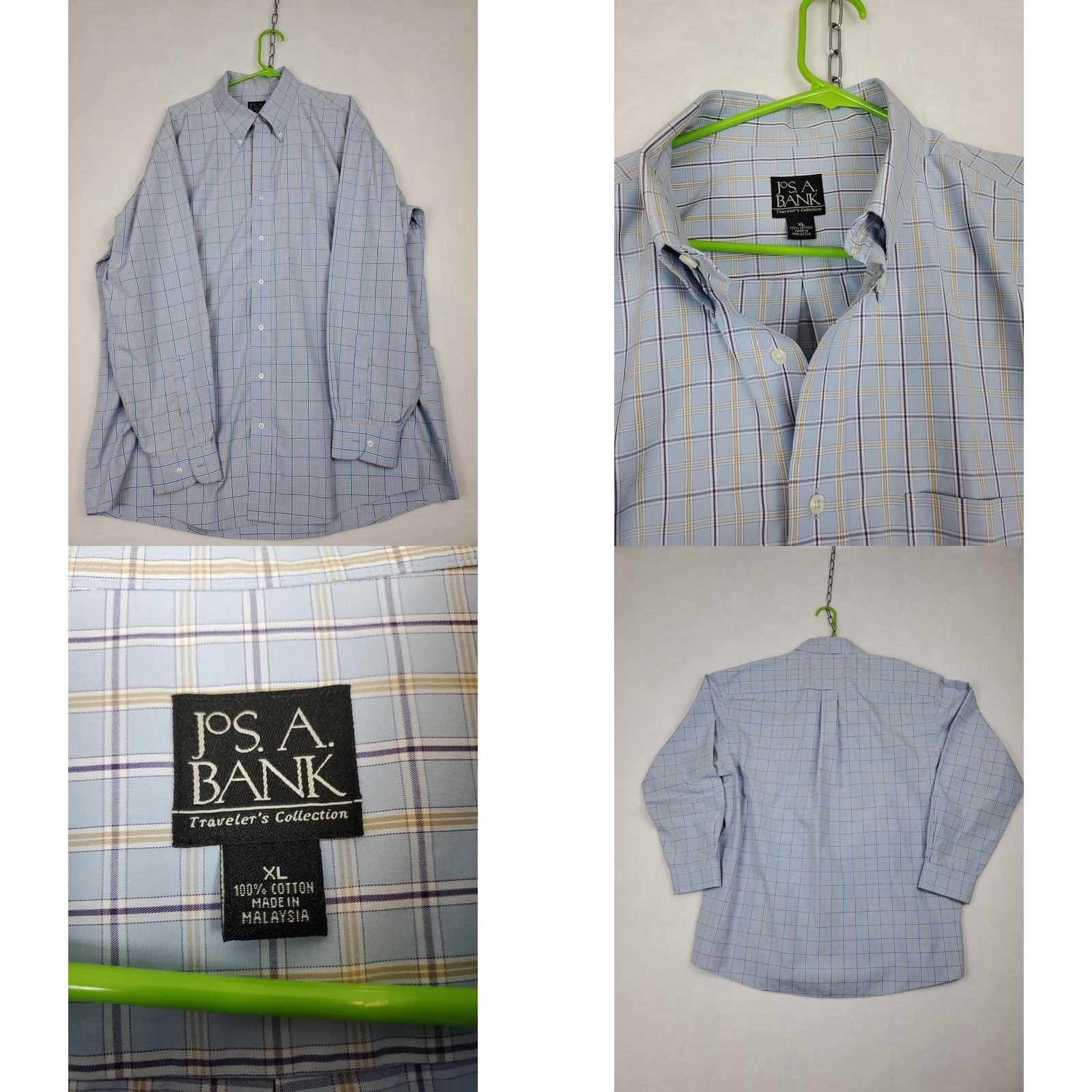 Jos. A. Bank Jos A Bank Travelers Collection Mens XL Blue Plaid Long Sleeve Button-Down Shirt Size US XL / EU 56 / 4 - 9 Thumbnail