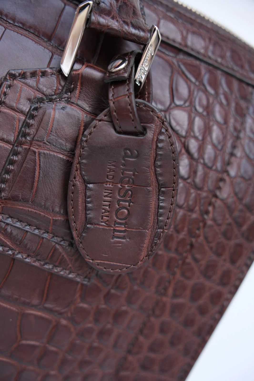 Testoni New A. Testoni Alligator Exotic Chocolate Brown Briefcase Size ONE SIZE - 4 Thumbnail