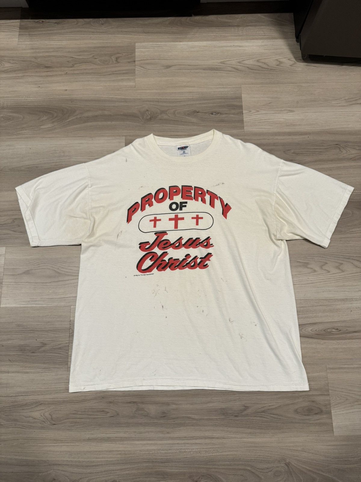 basketcase gallery Vintage Property of Jesus Christ Tee Cross Gothic Script XL Size US XL / EU 56 / 4 - 1 Thumbnail