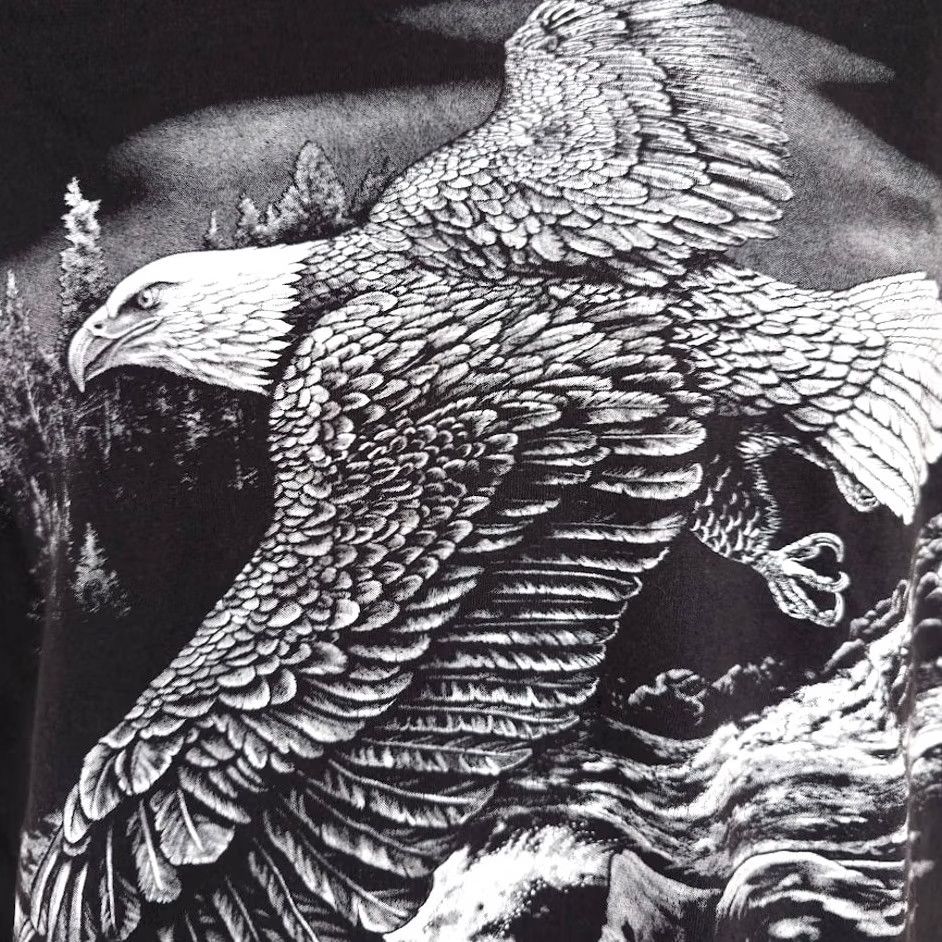 Vintage Bald Eagle T Shirt Mens Size Medium Black Musky Tale Chippewa Flowage Wisconsin Nature Outdoors Y2K Wraparound Print Crew Neck Short Sleeve Cotton Size US M / EU 48-50 / 2 - 3 Thumbnail