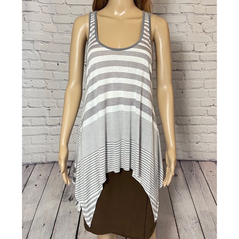Vintage Havana Vintage Havana Grey White Striped Tank Asymmetrical Hem Ray Size L / US 10 / IT 46 - 2 Thumbnail