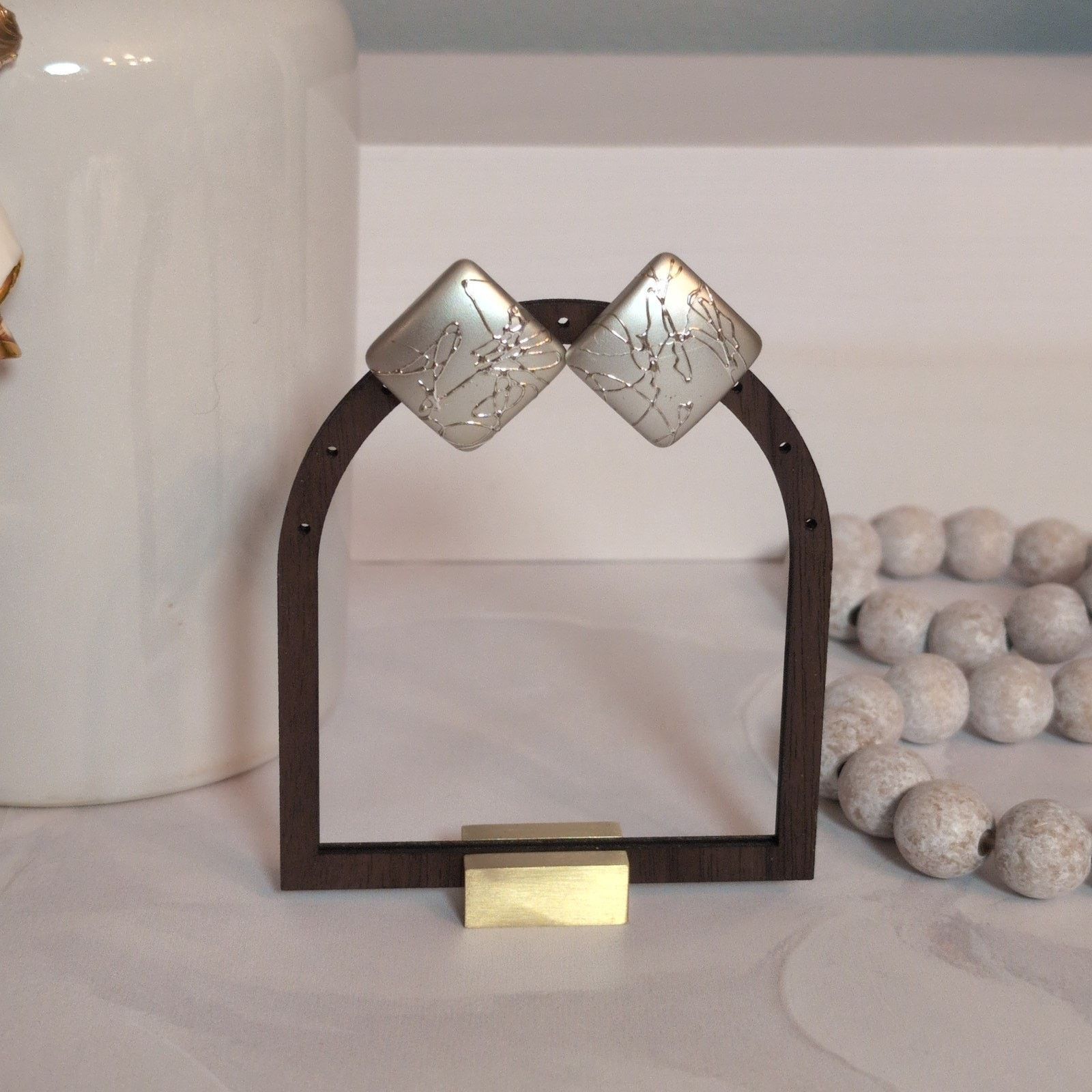 Vintage VTG 1980s Silver-Tone Abstract Square Pierced Post Earrings Size ONE SIZE - 1 Thumbnail