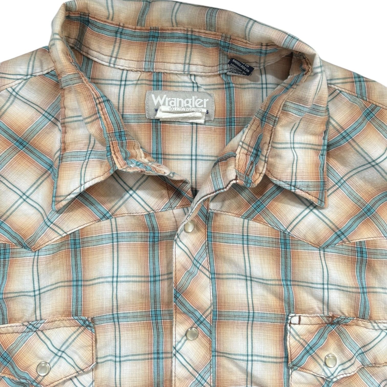 Wrangler Vintage Wrangler Wrancher Tan & Blue Plaid Shirt XL Tall Size US XL / EU 56 / 4 - 1 Thumbnail