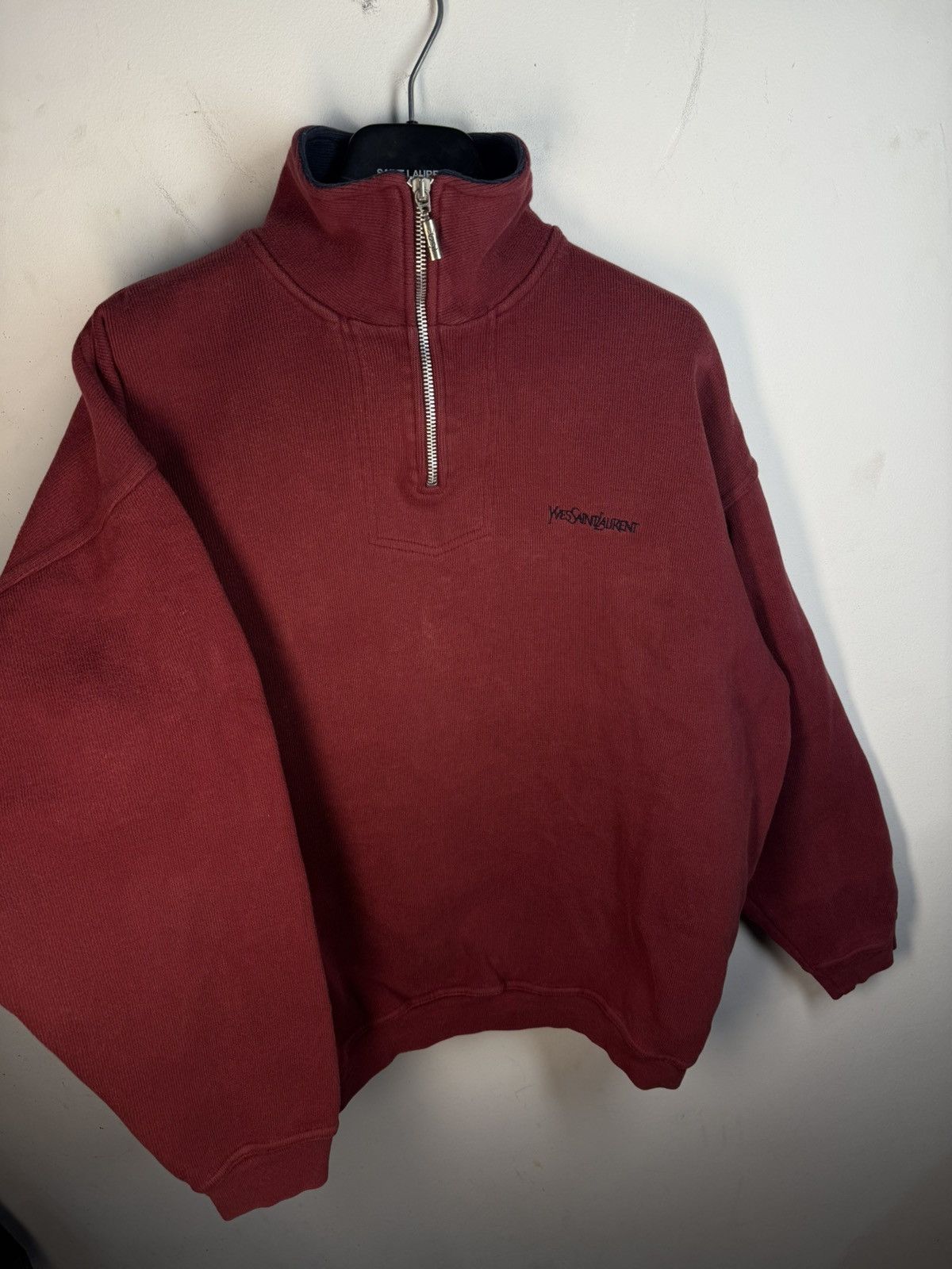Yves Saint Laurent 90s YSL Sweatshirt 1/4 Quarter Zip Red Vintage Sweater Size US L / EU 52-54 / 3 - 13 Thumbnail