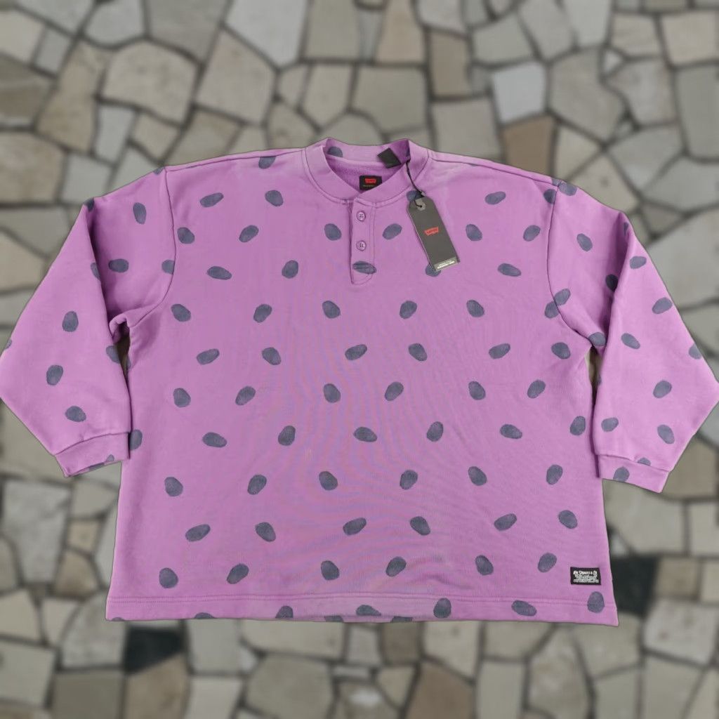 Levi's VINTAGE Levi's Sweatshirt Mens XL Purple Polka Dots Henley Pullover Sweater Oversized - Size US XL / EU 56 / 4 - 1 Thumbnail