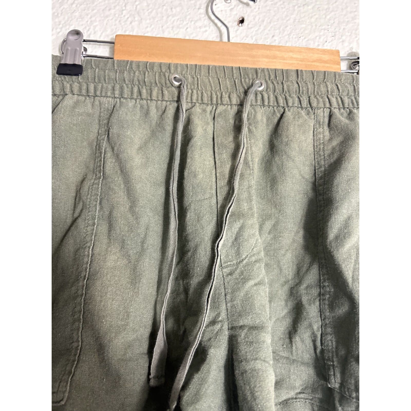 Gap Gap Womens Large Linen Blend Shorts Olive Green Drawstring 34x3 Size 36" / US 14 / IT 50 - 7 Thumbnail