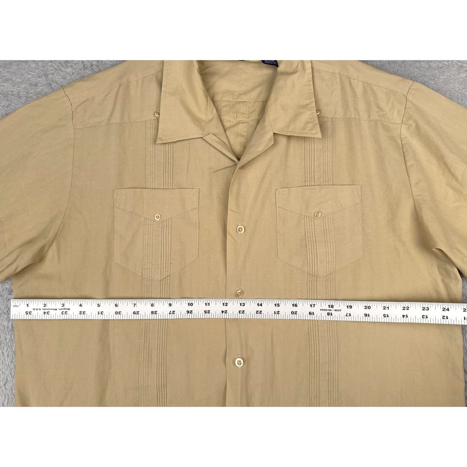 Vintage Premier Shirt Men XL Beige 4 Pocket Guayabera Polyester Blend Casual Beach Hawaiian Vacation Aloha Shirt Mens Regular Short Sleeve Button-Up Pocketed Size US XL / EU 56 / 4 - 7 Thumbnail