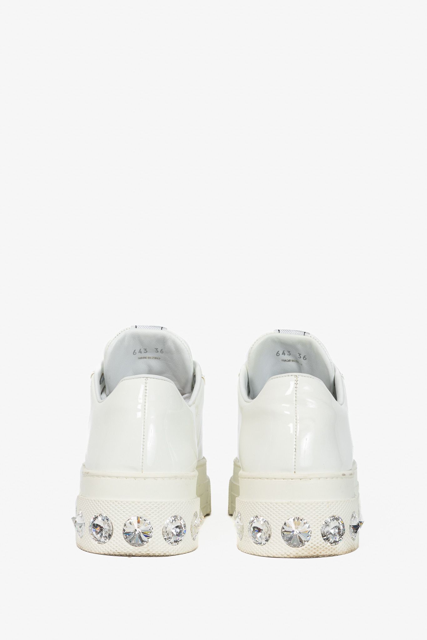 Miu Miu Miu Miu White Patent Crystal-Platform Lace-Up Sneakers Size US 5.5 / IT 35.5 - 3 Thumbnail