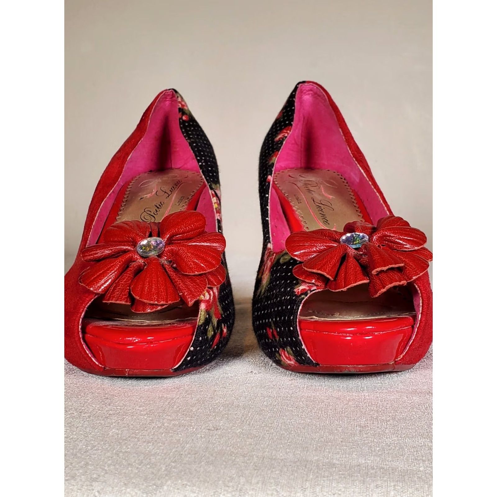 Vintage Poetic Licence Bloom High Heel Pumps Red Suede and Fabric Women's Size US 7 Pump Stiletto Shoes Size US 7 / IT 37 - 5 Thumbnail