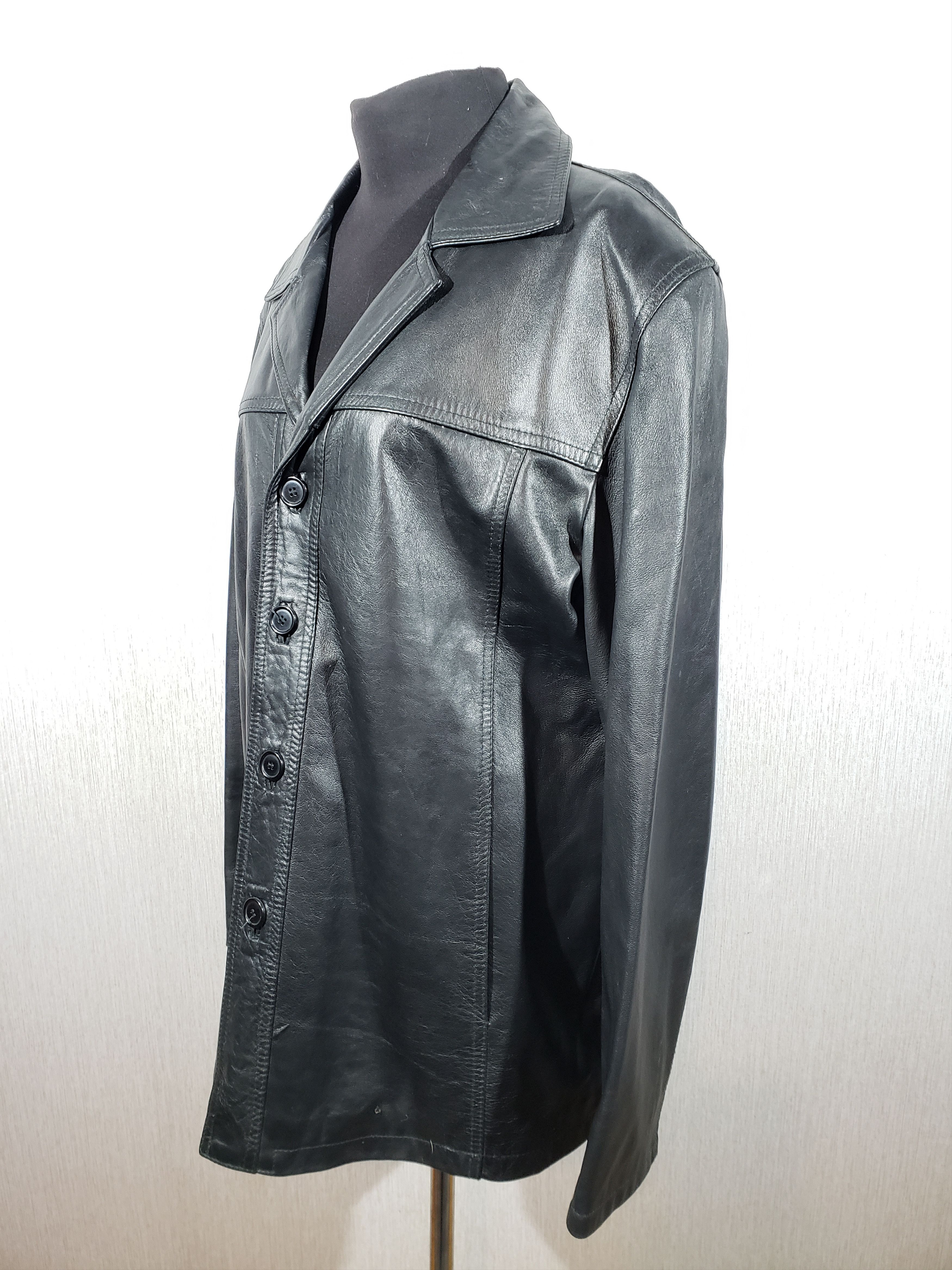 Uniqlo Black men's jacket made of genuine leather. Size US L / EU 52-54 / 3 - 2 Thumbnail
