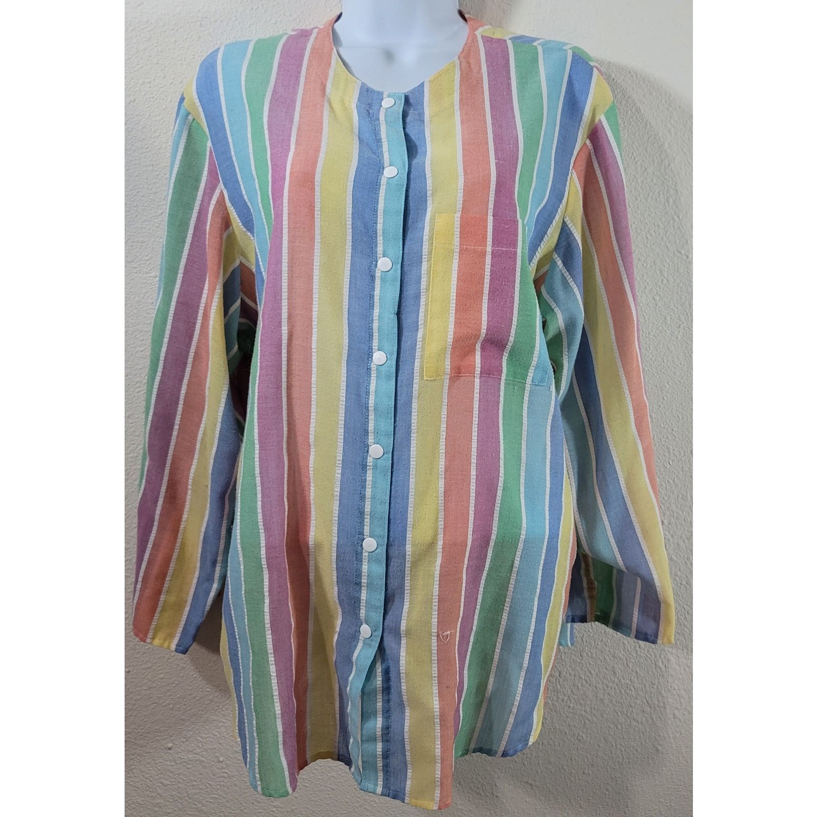 Other Koret Pink Orange Yellow Striped Snap Button Up Top 1X Plus Size XL / US 12-14 / IT 48-50 - 1 Thumbnail