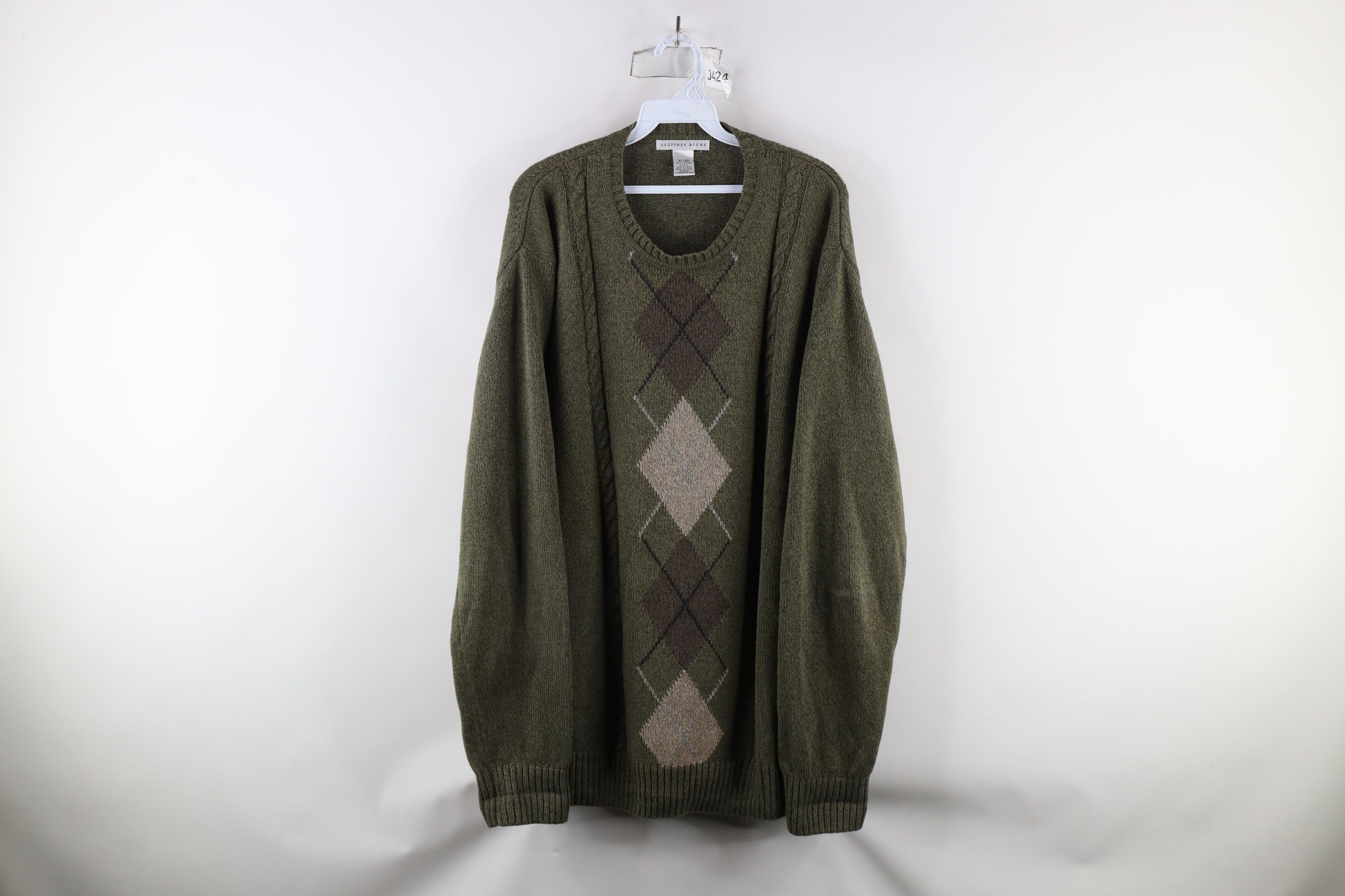 Vintage Vintage 90s Streetwear Cable Knit Crewneck Sweater Green Size US XL / EU 56 / 4 - 1 Thumbnail