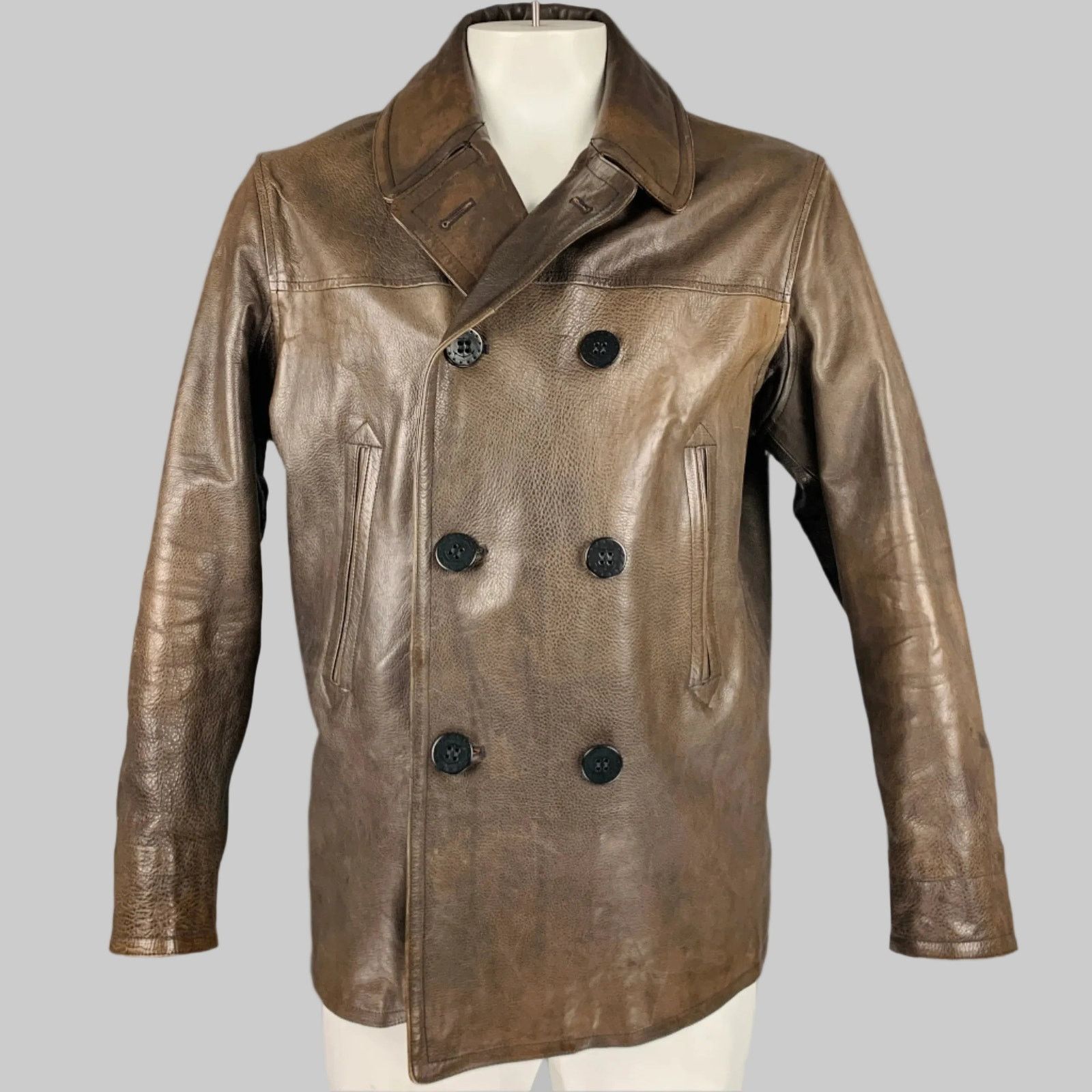 Ralph Lauren RRL by RALPH LAUREN Size XL Brown Leather Peacoat Size US XL / EU 56 / 4 - 1 Thumbnail