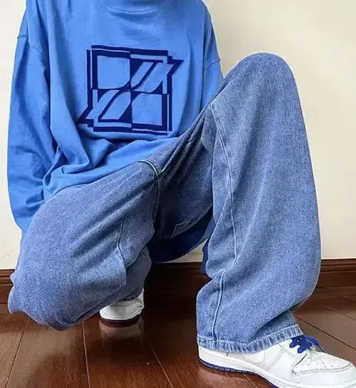 Other Blue Color Straight Denim Baggy Pant Size US 29 - 3 Thumbnail