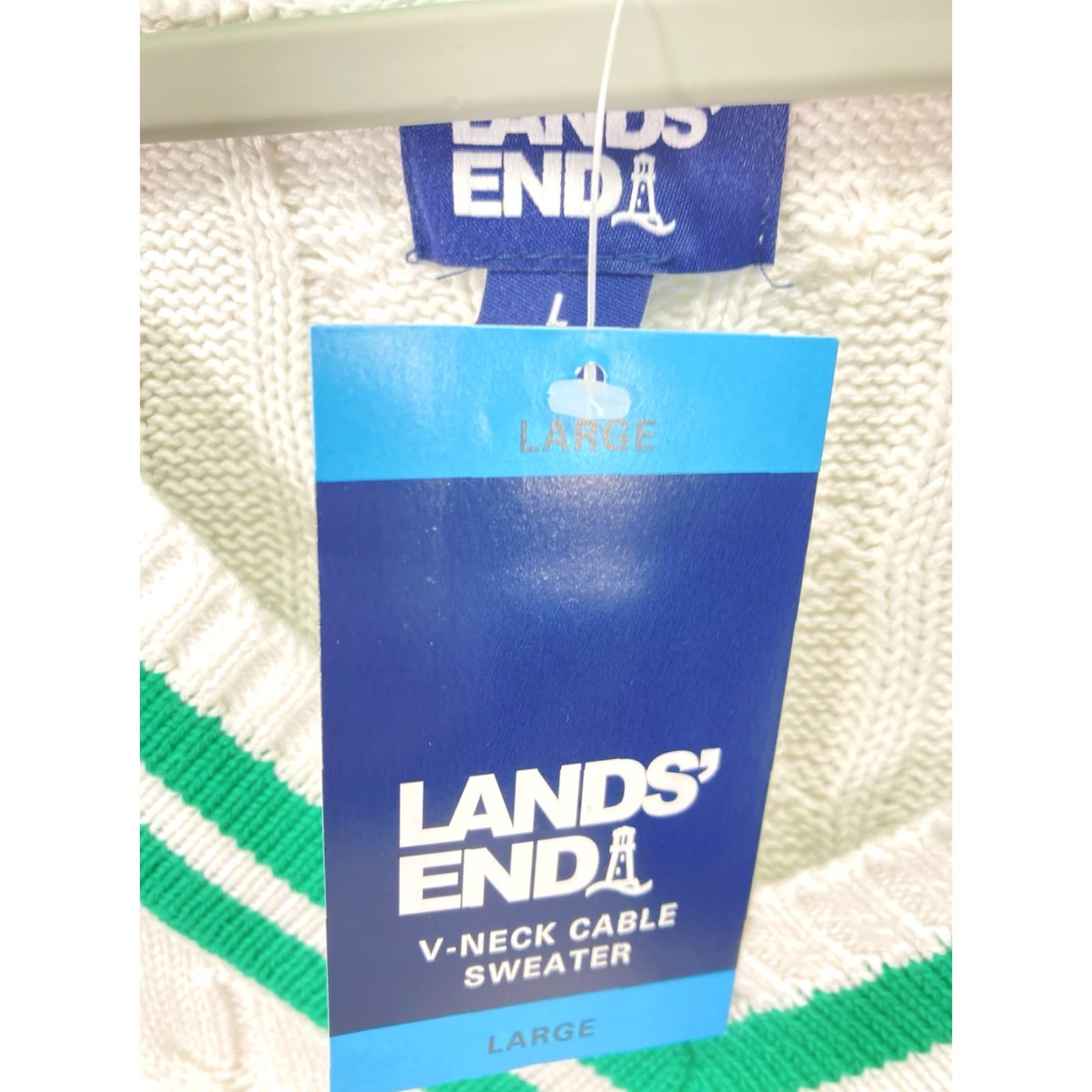 Lands' End Lands' End V Neck Cable Sweater Women Large White Long Sleeve Pullover Cotton NWT Size L / US 10 / IT 46 - 4 Thumbnail