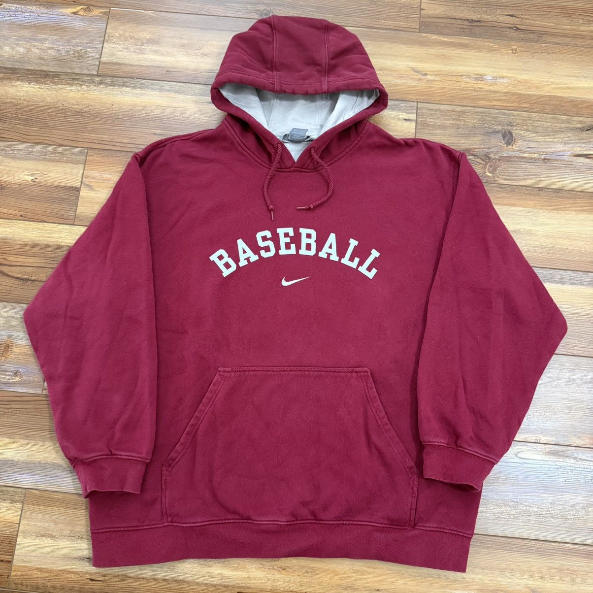 Nike Vintage Red Nike Baseball Center Swoosh Hoodie Sweatshirt Size US XL / EU 56 / 4 - 1 Thumbnail