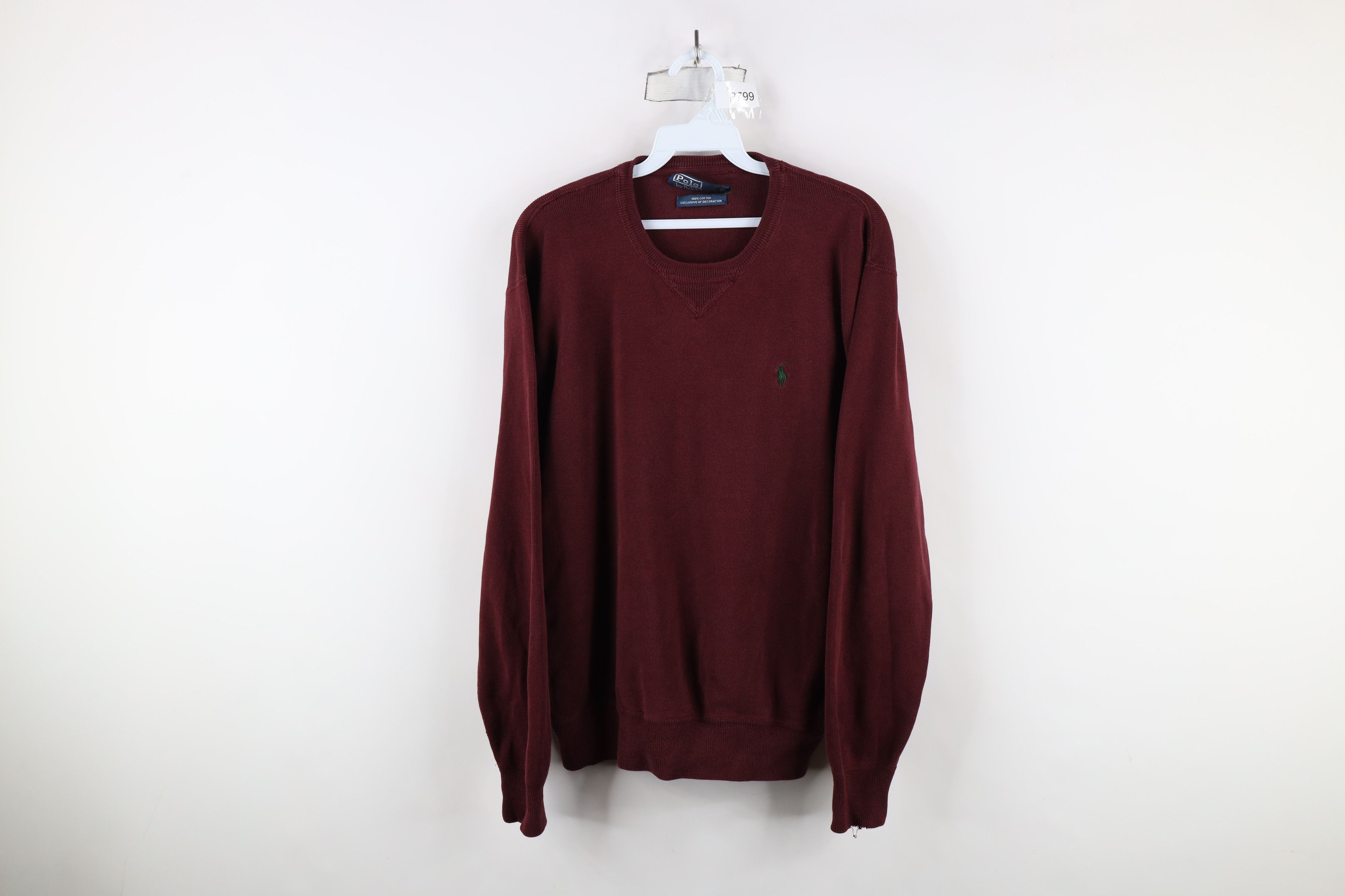 Ralph Lauren × Vintage Vintage 90s Ralph Lauren Cotton Ribbed Knit Sweater Burgundy Size US M / EU 48-50 / 2 - 1 Thumbnail