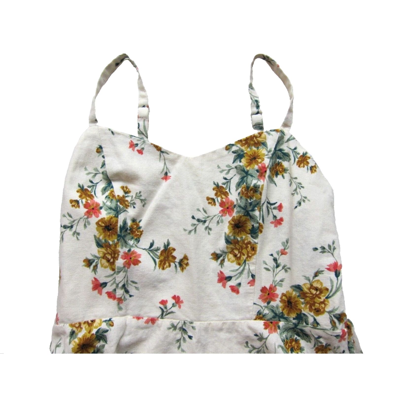 Old Navy Old Navy Dress Adult Medium Ivory Linen Floral Cami Tank Slip Sun Womens Size M / US 6-8 / IT 42-44 - 4 Thumbnail
