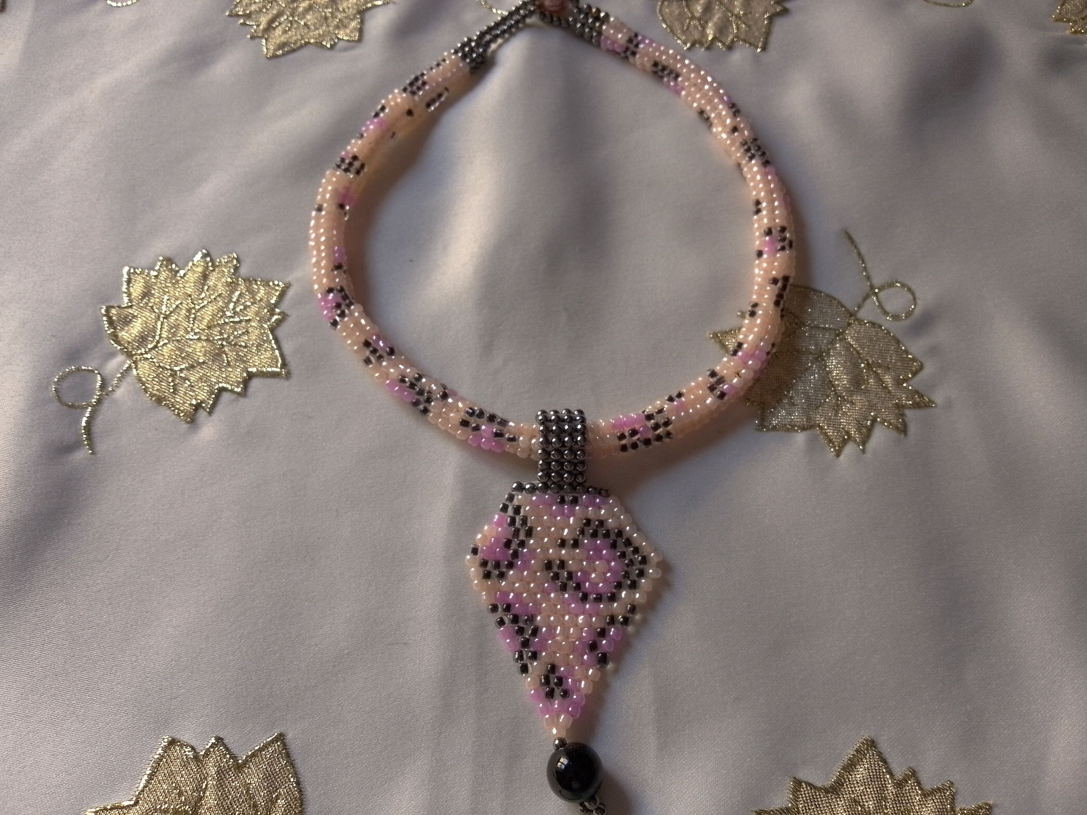 Handmade Necklace Leopard Spotted Pendant Black Pearl Tubular Size ONE SIZE - 2 Thumbnail