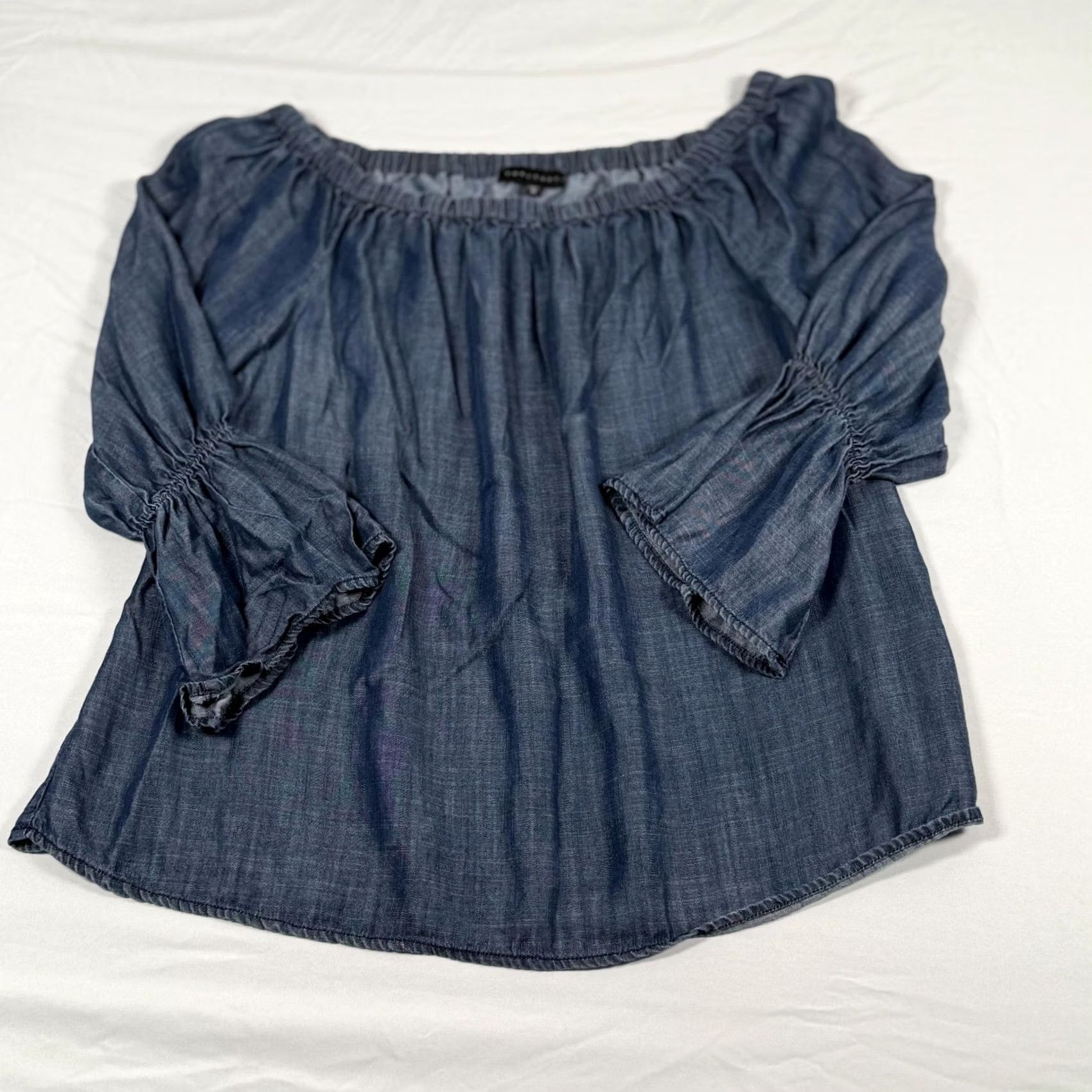 Sanctuary Sanctuary Blouse Blue Chambray Tencel Off Shoulder Bell Sleeve 3/4 Sleeve Boho Top M Womens Size M / US 6-8 / IT 42-44 - 4 Thumbnail