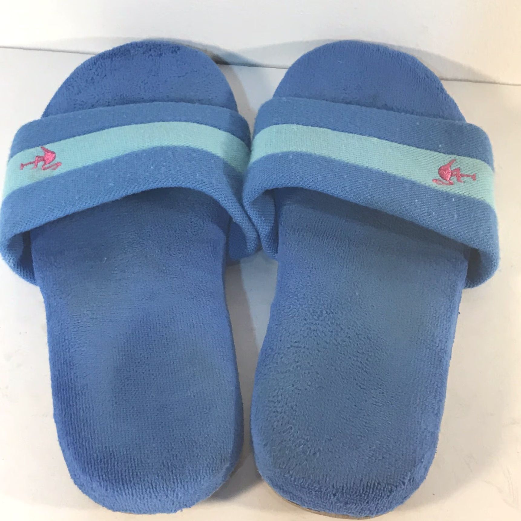 Vintage VINTAGE Isotoner Women's Slippers Slide Comfort Microfiber Pink Flamingo Striped 6.5-7 Size US 6.5 / IT 36.5 - 2 Thumbnail