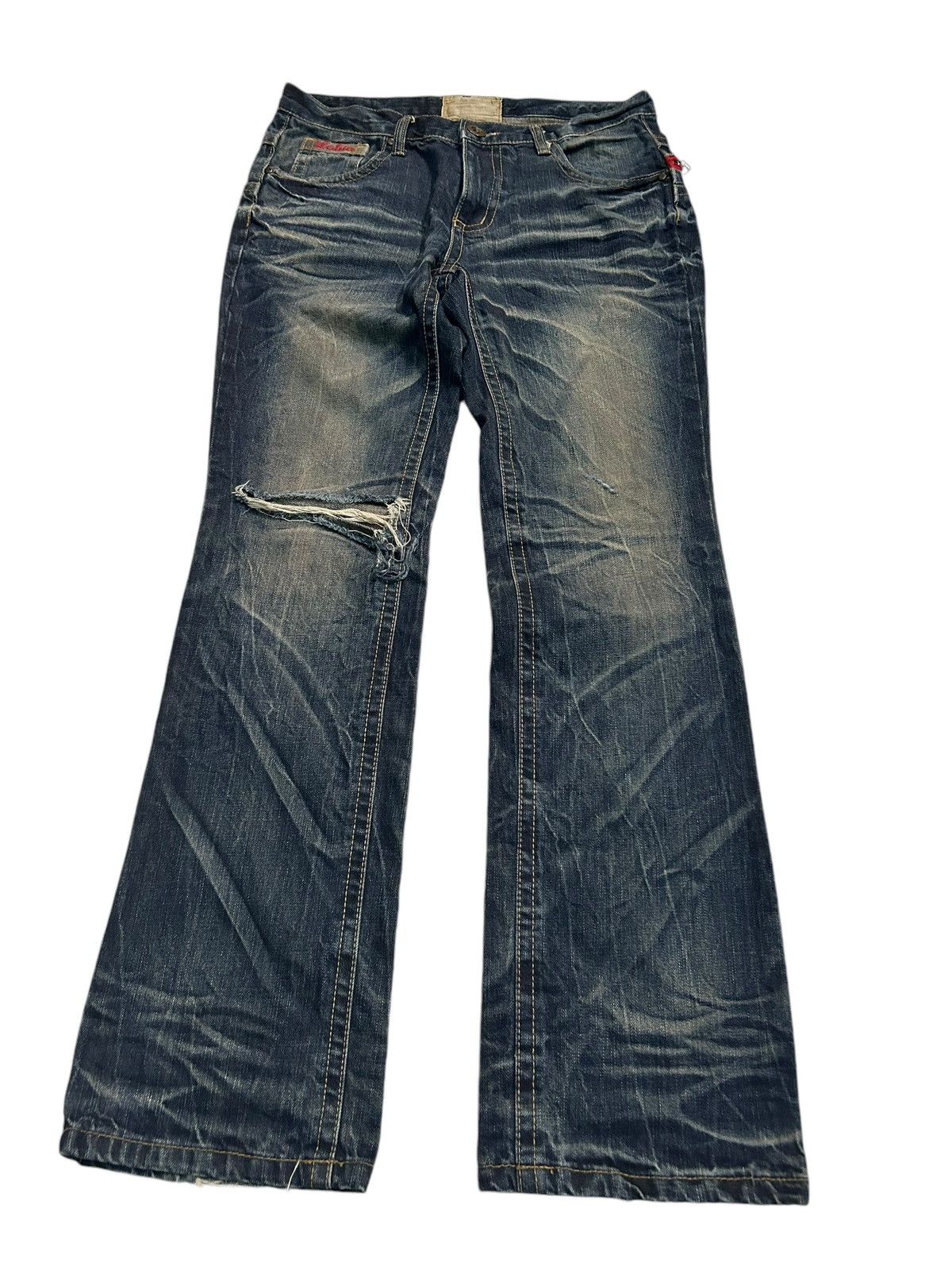 If Six Was Nine × KMRii × Le Grande Bleu (L.G.B.) Vintage Lolita Distressed Mud Wash Punk Style Denim Rare 🎌☠️☠️ Size US 34 / EU 50 - 6 Thumbnail