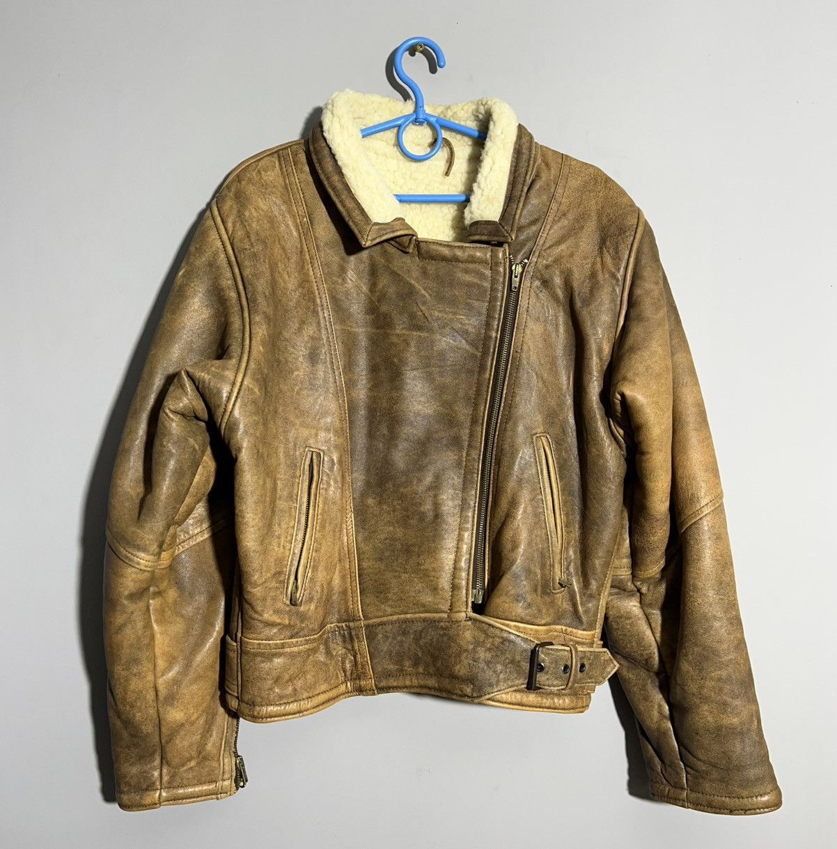 Vintage Vintage Washed Brown Real Leather Biker Jacket Motorcycle Size L / US 10 / IT 46 - 2 Thumbnail